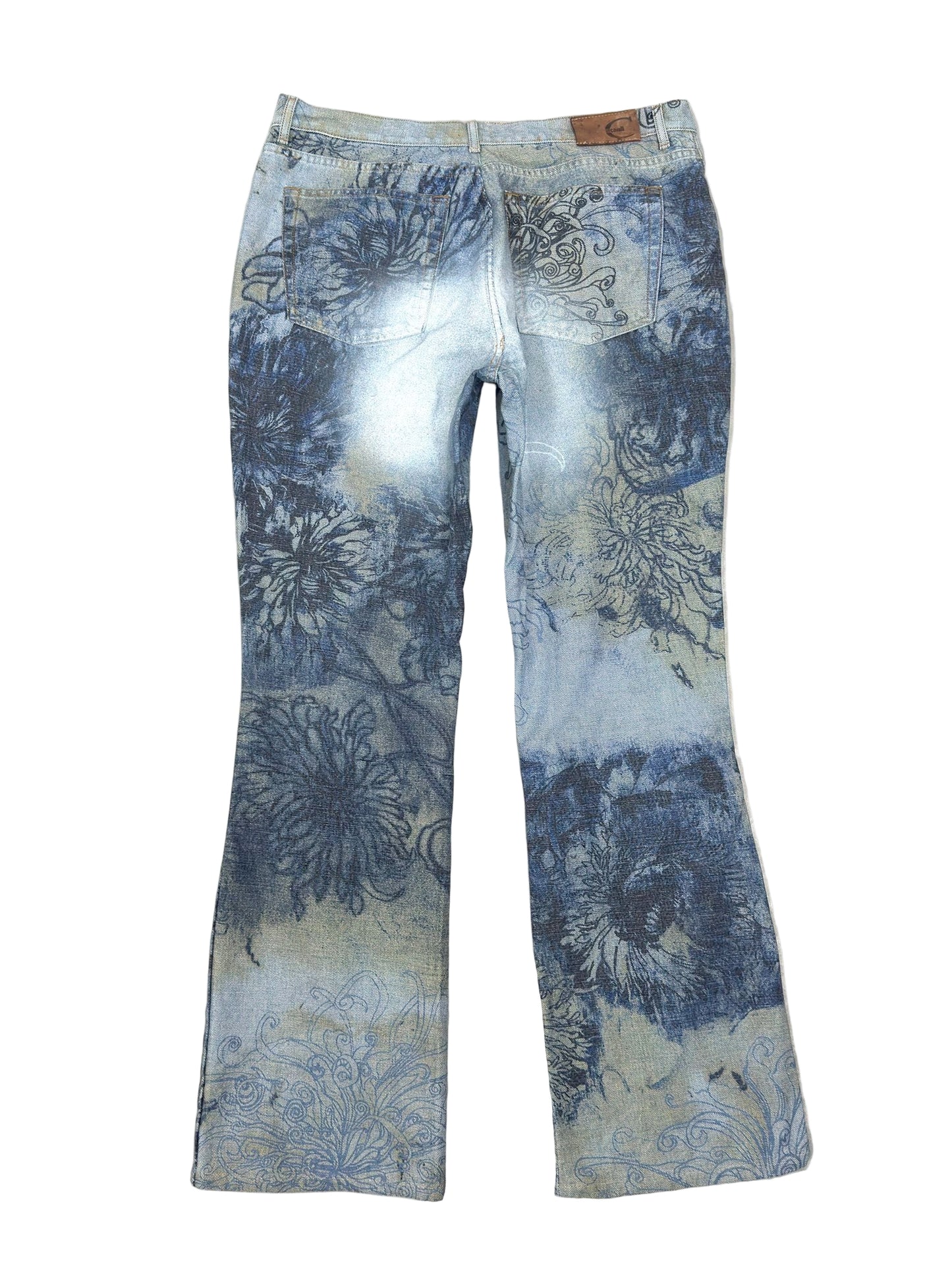 VINTAGE JUST CAVALLI OVER FLOWER PRINT FLARE JEANS W 34" x L 32"