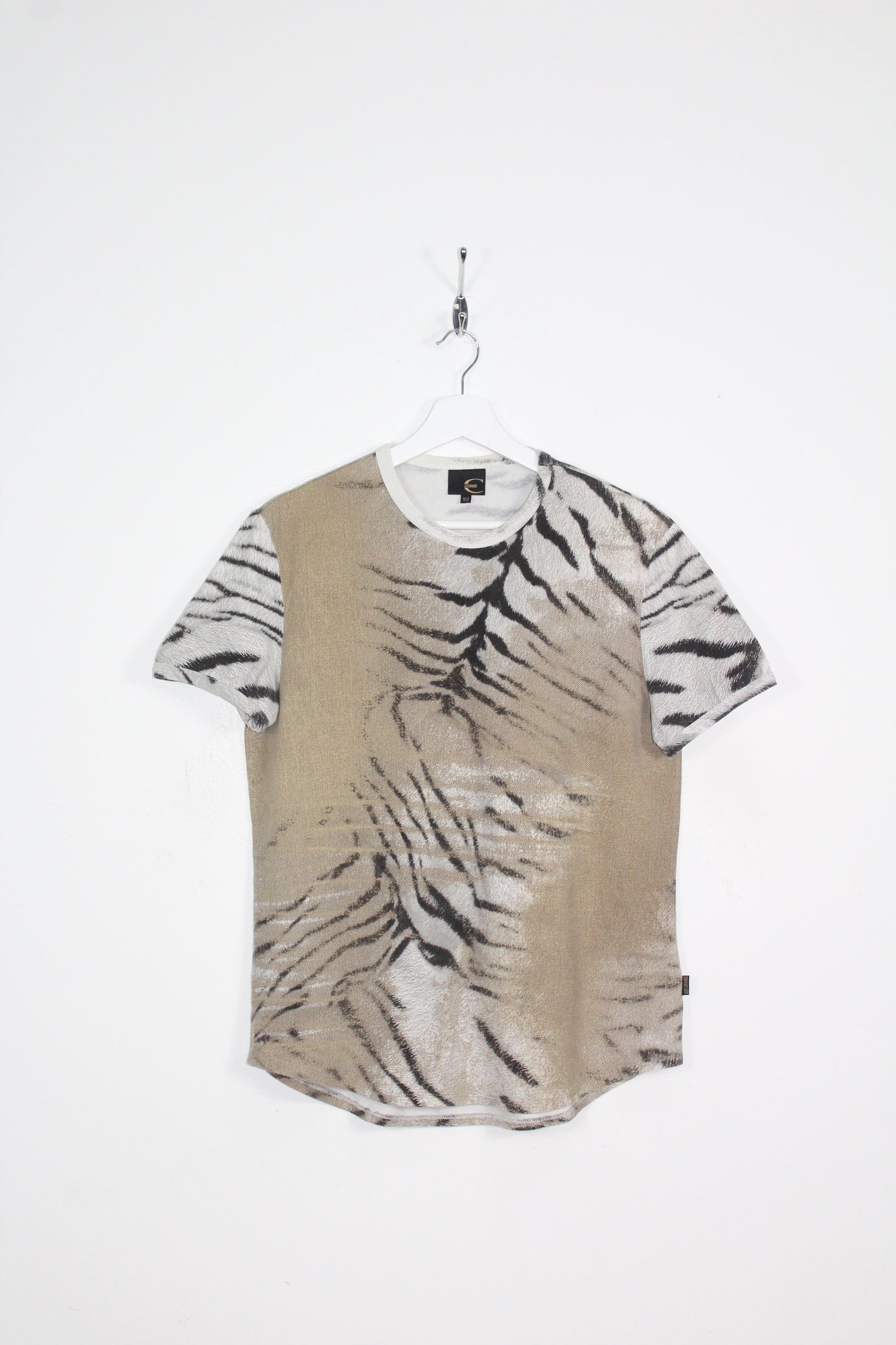 VINTAGE JUST CAVALLI SS 2002 ZEBRA CAMEL FADED PRINT T-SHIRT MEDIUM