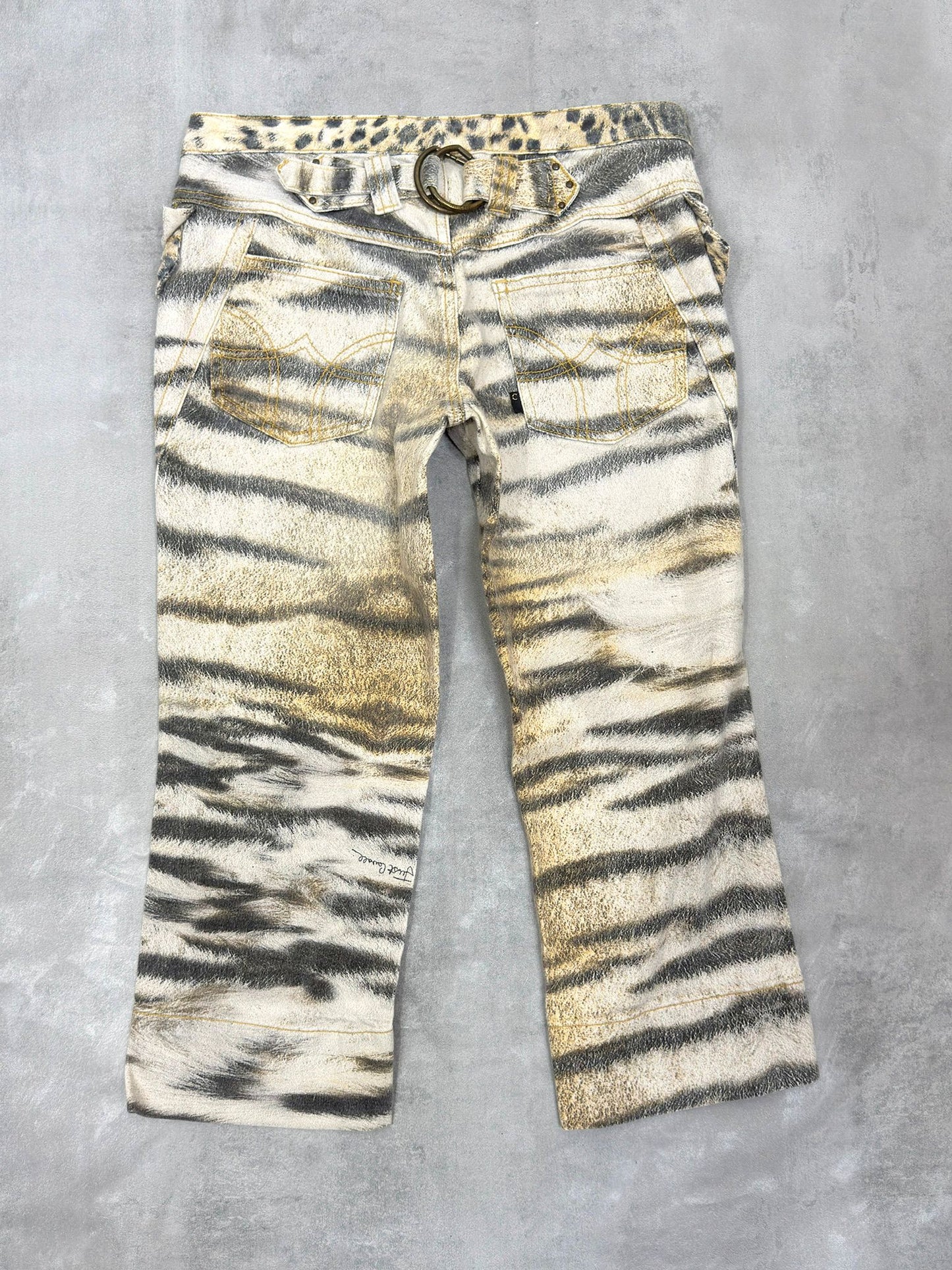 VINTAGE JUST CAVALLI TIGER PRINT LOW RISE CAPRI TROUSERS W 30"