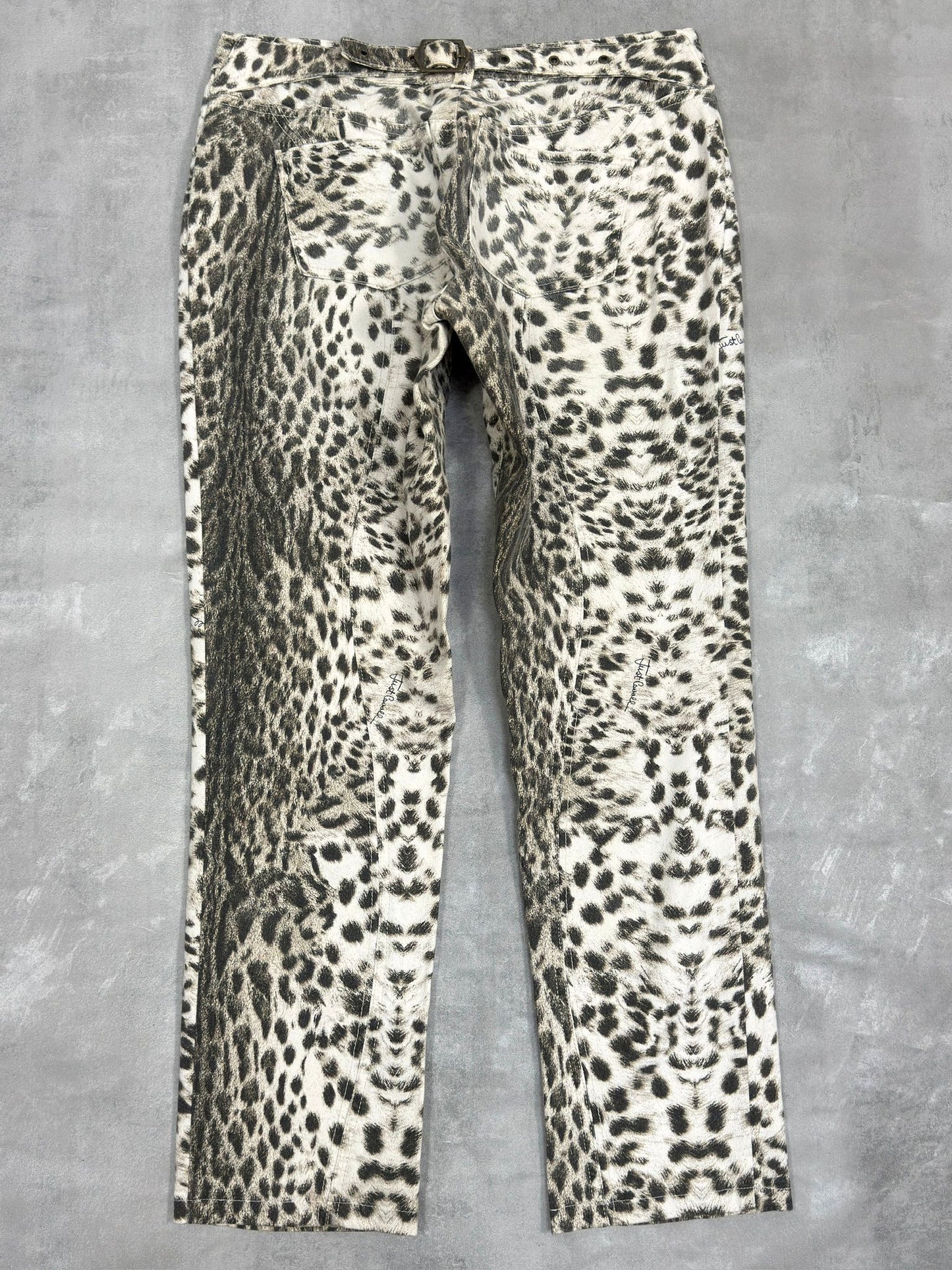 VINTAGE JUST CAVALLI AW 2005 CHEETAH GRADIENT PRINT STRAIGHT LEG JEANS W 32" x L 29"