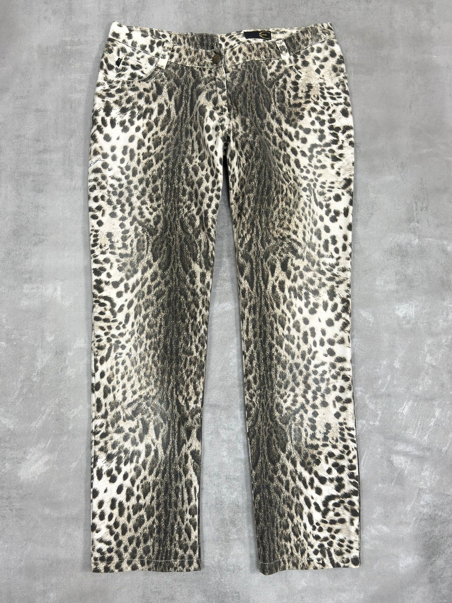 VINTAGE JUST CAVALLI AW 2005 CHEETAH GRADIENT PRINT STRAIGHT LEG JEANS W 32" x L 29"