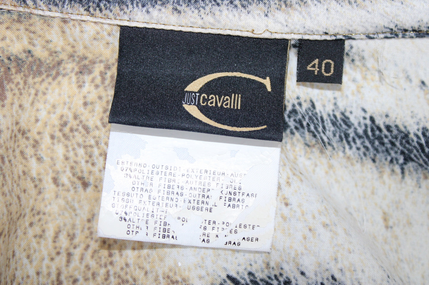VINTAGE JUST CAVALLI ANIMAL PRINT TIE-UP SLEEVE SHIRT MEDIUM