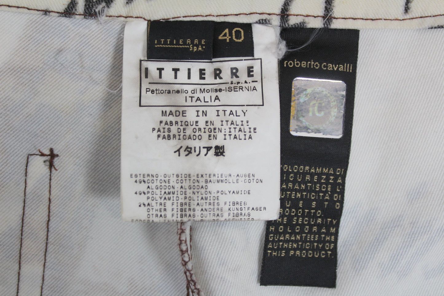JUST CAVALLI VINTAGE SS 2004 MAGAZINE NEWSPAPERS PRINT BOOT CUT JEANS W 30" x L 32"