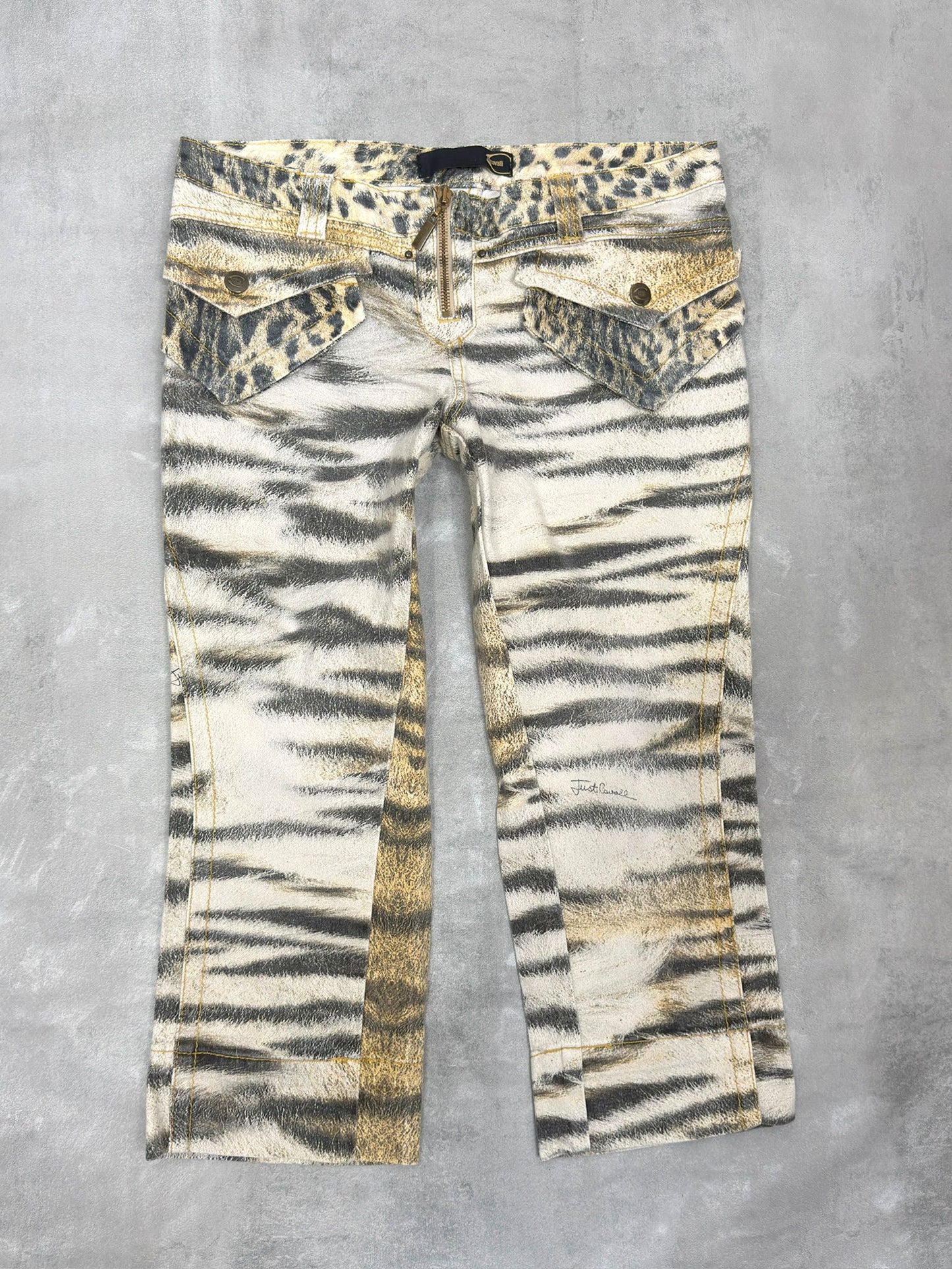 VINTAGE JUST CAVALLI TIGER PRINT LOW RISE CAPRI TROUSERS W 30"