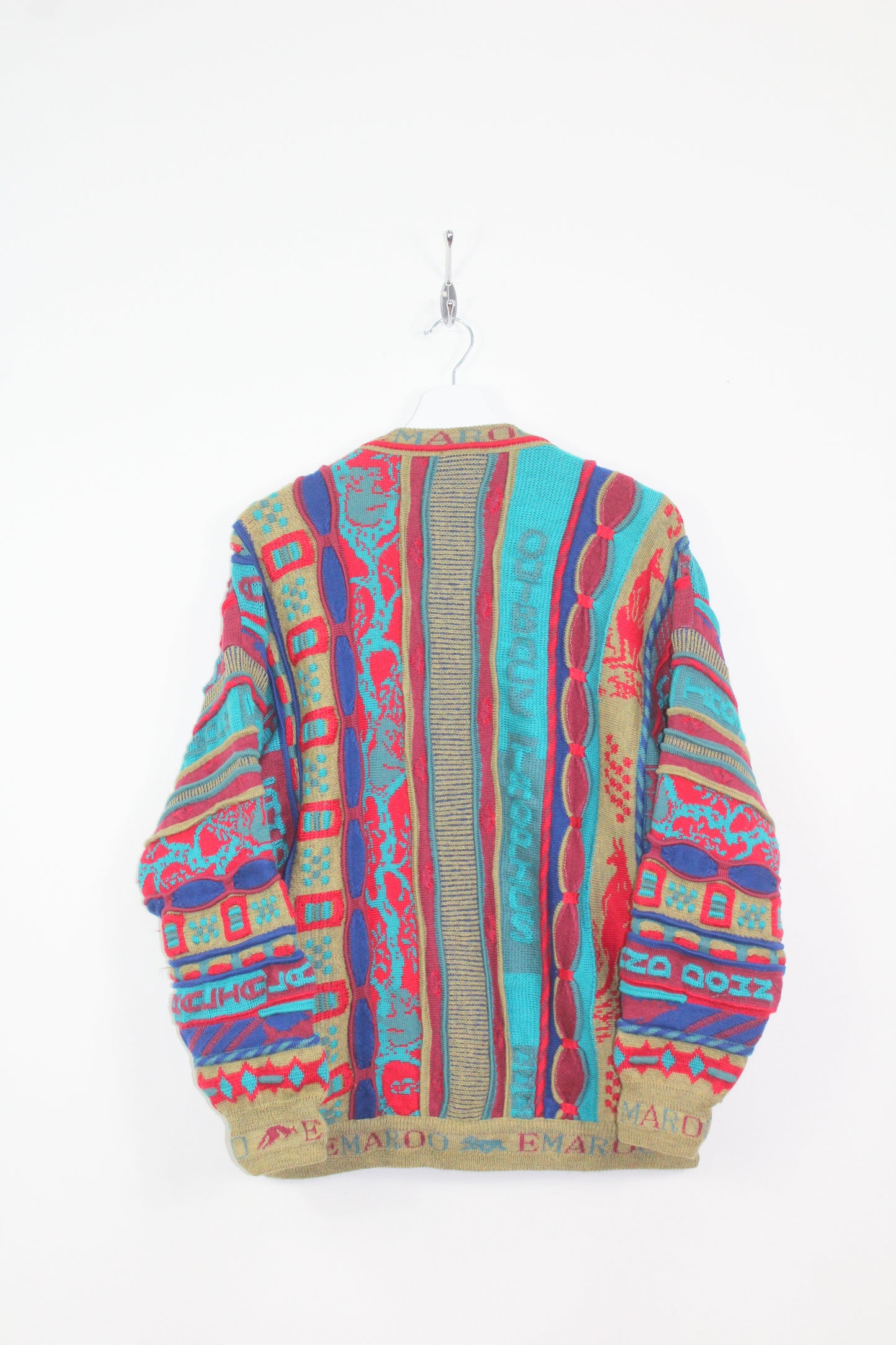 EMAROO AUSTRALIA 90'S VINTAGE 3D CABLE KNIT WOOL CARDIGAN XL (WOMEN'S)