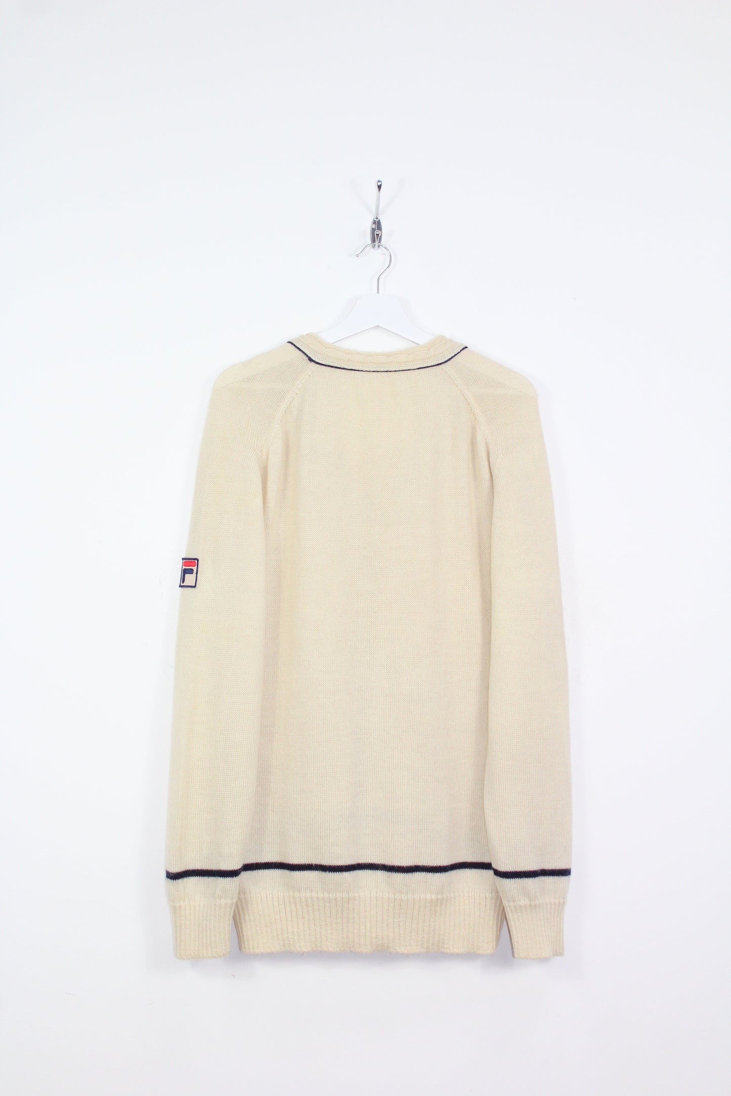 FILA OG 70'S VINTAGE WHITE LINE TENNIS WOOL JUMPER LARGE