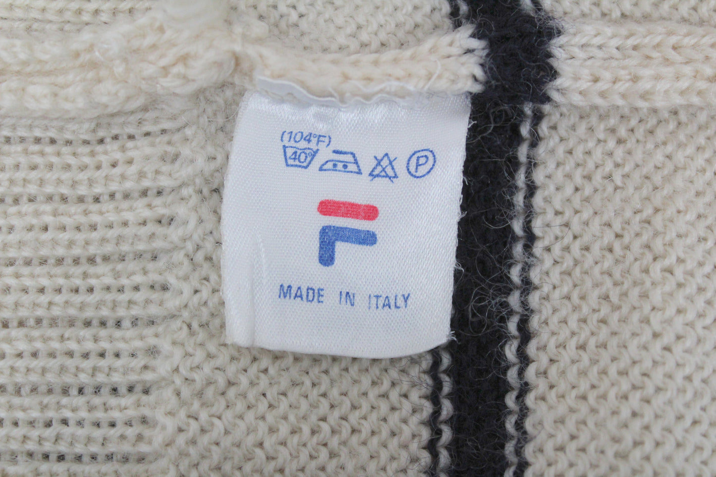 FILA OG 70'S VINTAGE WHITE LINE TENNIS WOOL JUMPER LARGE