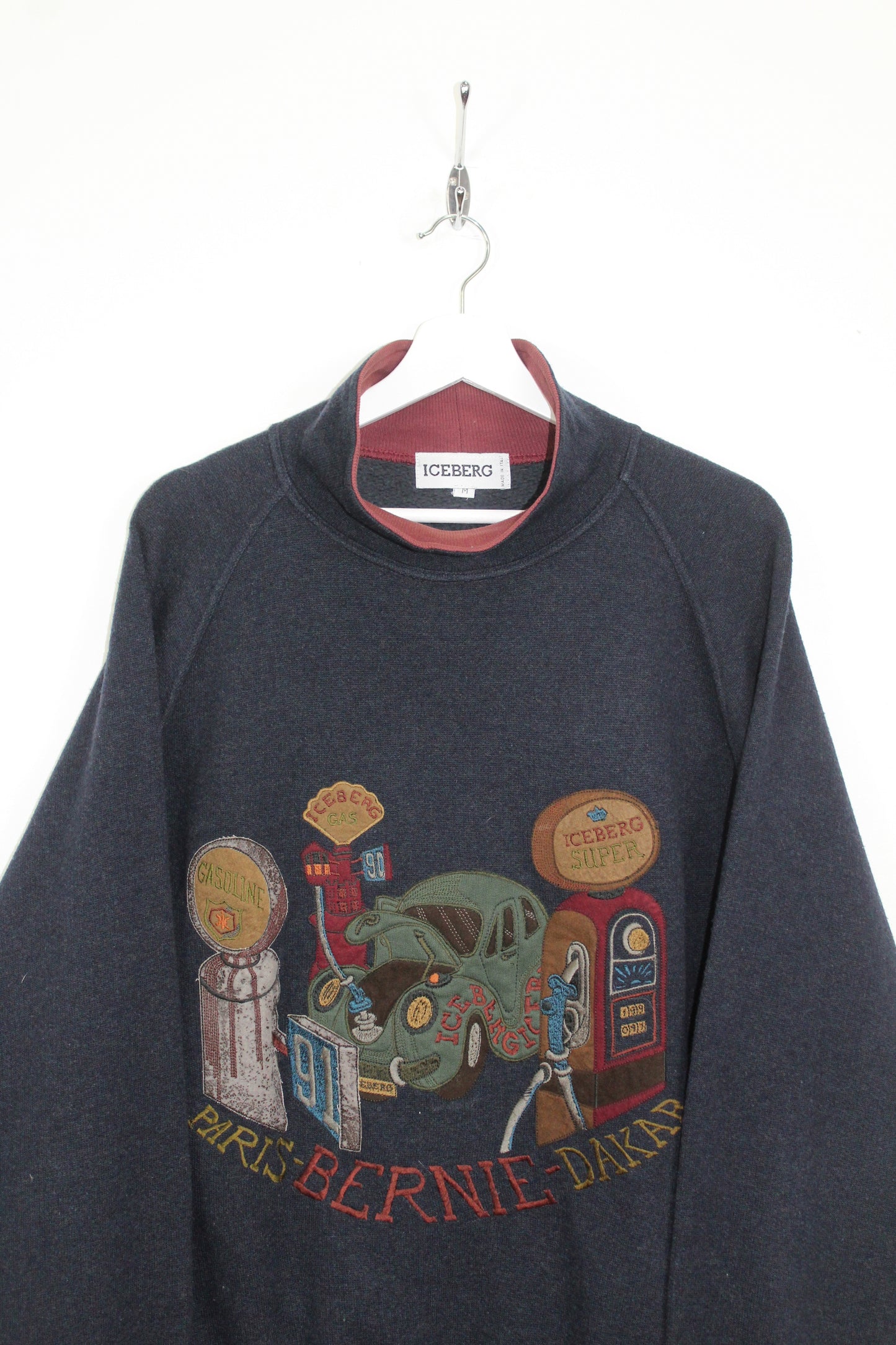 ICEBERG 90'S VINTAGE EMBROIDERED PARIS-DAKAR RALLY RACE SCENE WOOL JUMPER LARGE