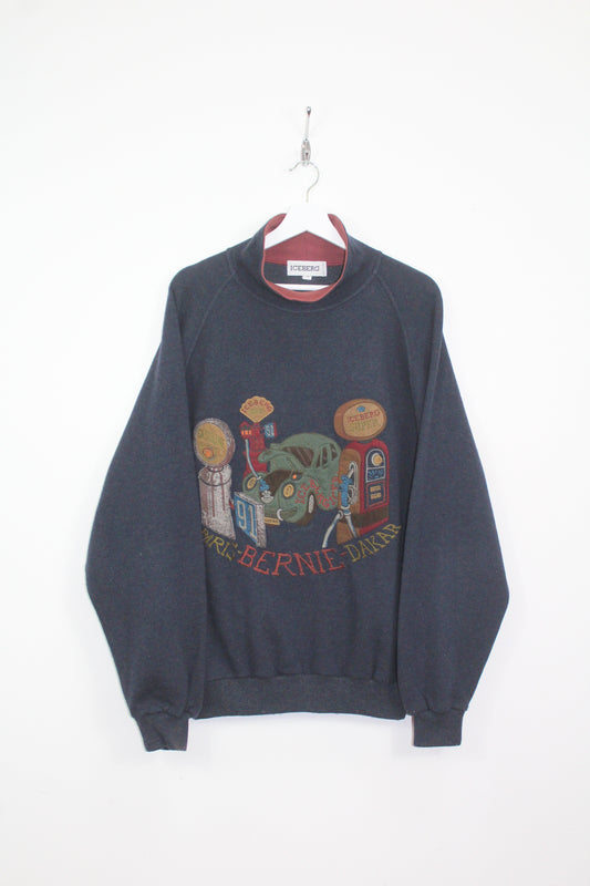 ICEBERG 90'S VINTAGE EMBROIDERED PARIS-DAKAR RALLY RACE SCENE WOOL JUMPER LARGE