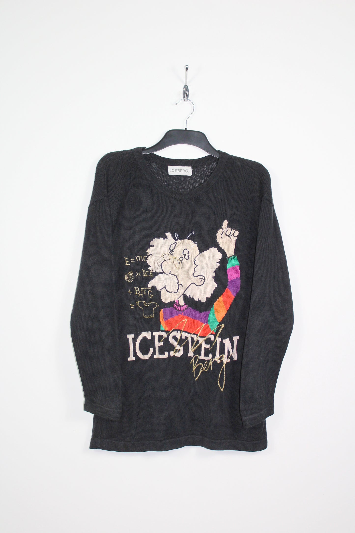 ICEBERG 90'S VINTAGE ICESTEIN ALBERT EINSTEIN COMIC KNIT SWEATSHIRT LARGE (WOMEN'S)