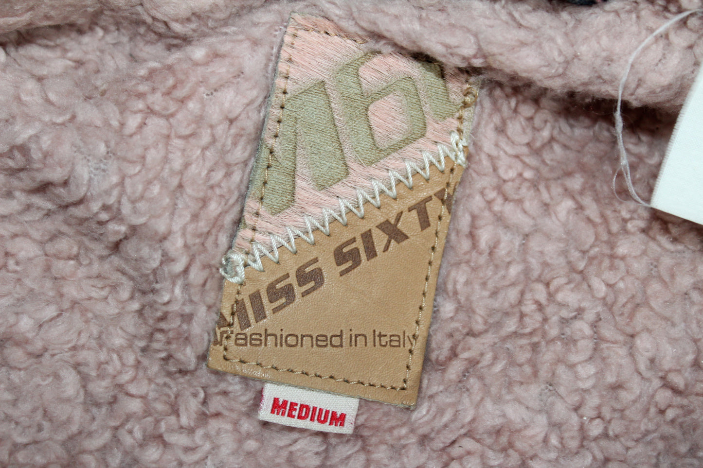 MISS SIXTY VINTAGE AFGHAN DENIM FAUX FUR TRIM COAT MEDIUM