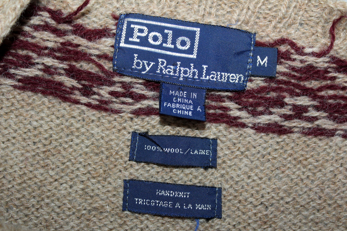 POLO RALPH LAUREN 90'S VINTAGE FAIR ISLE REINDEER HAND KNIT WOOL JUMPER MEDIUM