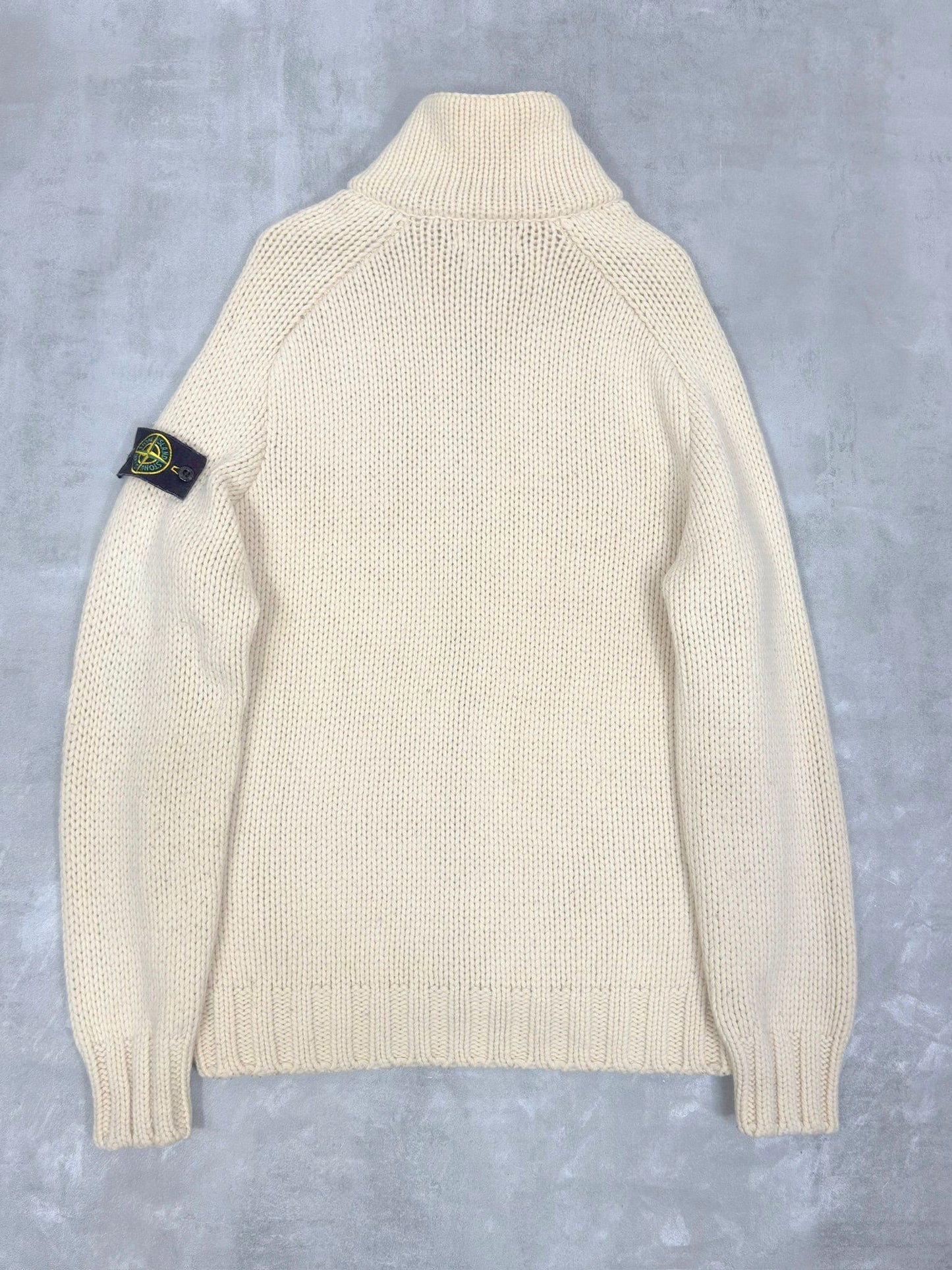VINTAGE STONE ISLAND AW 1988 WOOL KNIT ZIP UP JUMPER MEDIUM