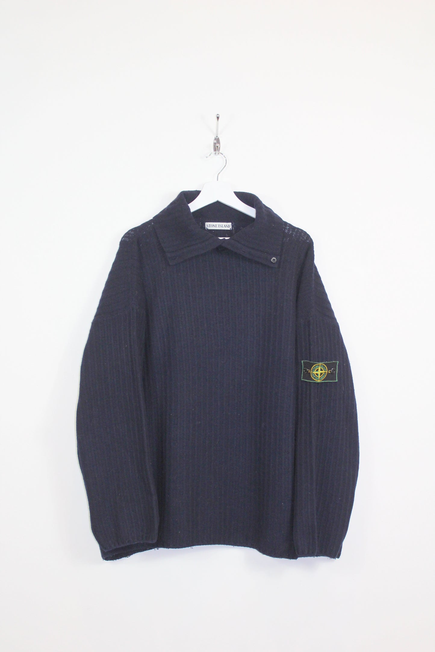 STONE ISLAND 90'S VINTAGE BUTTONED ROLL NECK KNIT WOOL JUMPER XL