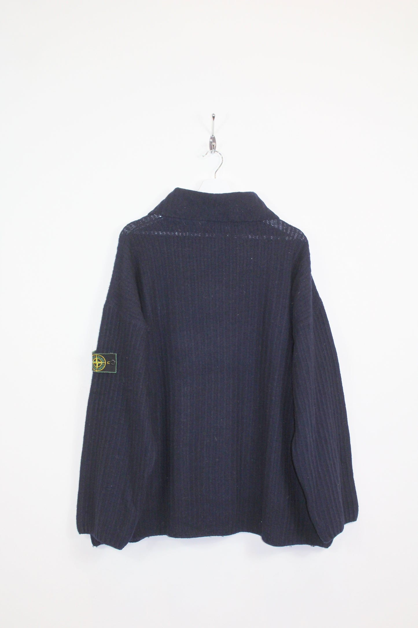 STONE ISLAND 90'S VINTAGE BUTTONED ROLL NECK KNIT WOOL JUMPER XL