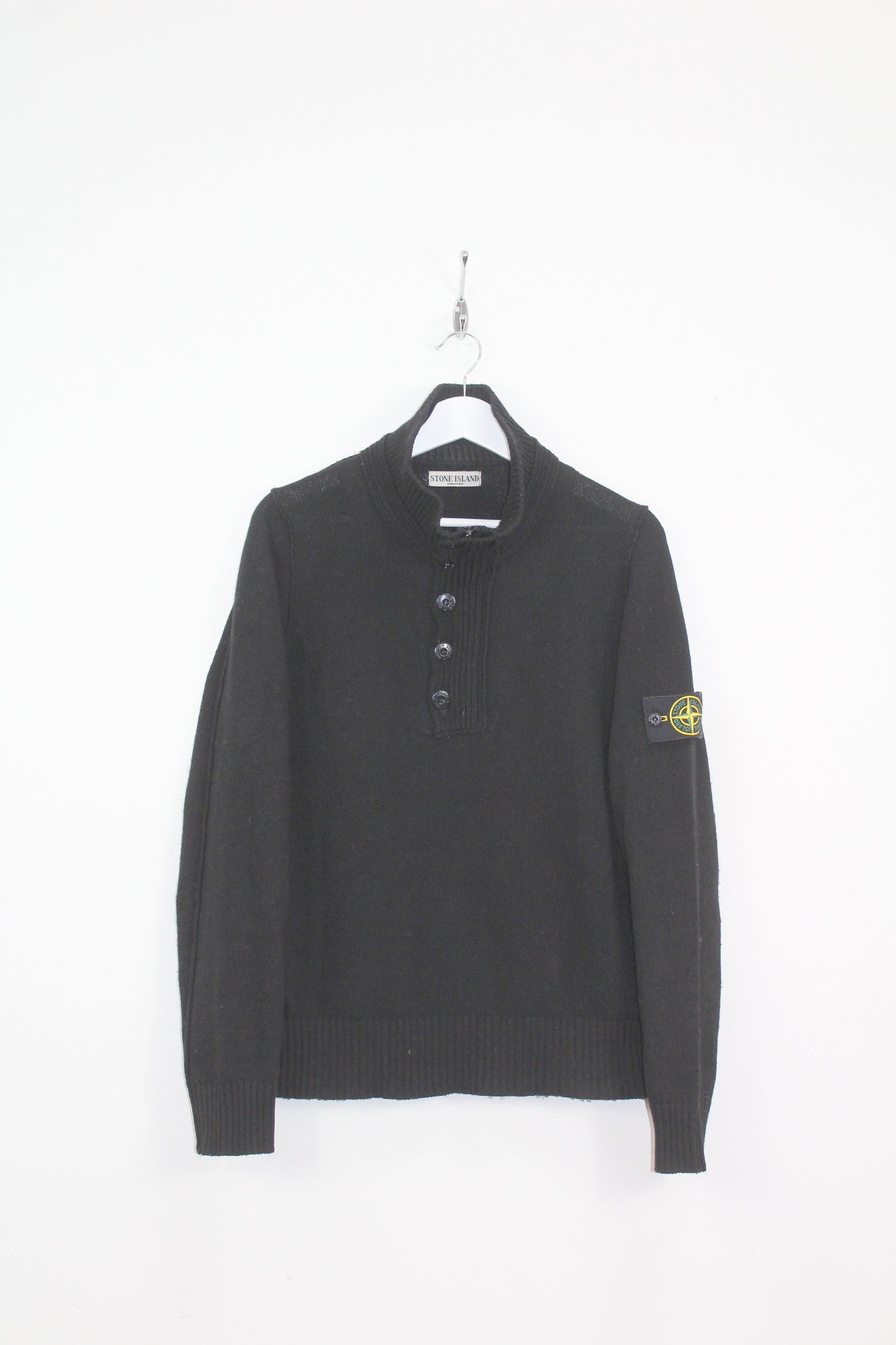 STONE ISLAND AW 2008 1/4 ZIP-BUTTONS WOOL KNIT SWEATSHIRT MEDIUM