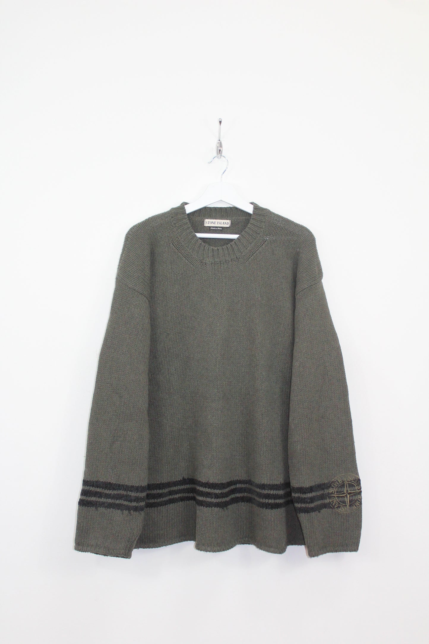 VINTAGE STONE ISLAND AW 1997 COMPASS LOGO KNIT WOOL JUMPER XL