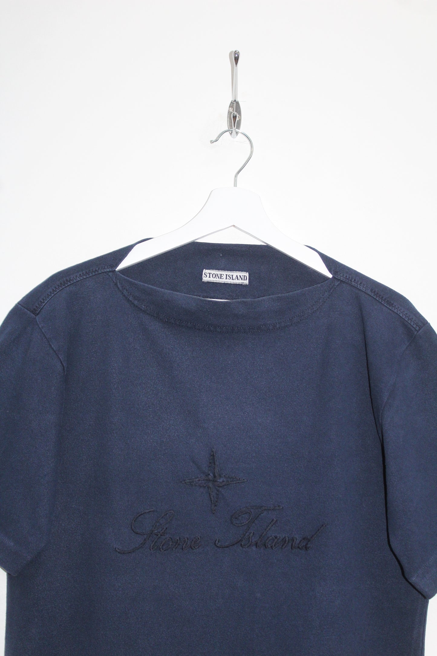 STONE ISLAND 80'S VINTAGE SS 1987 EMBROIDERED SPELL OUT SCRIPT LOGO T-SHIRT MEDIUM