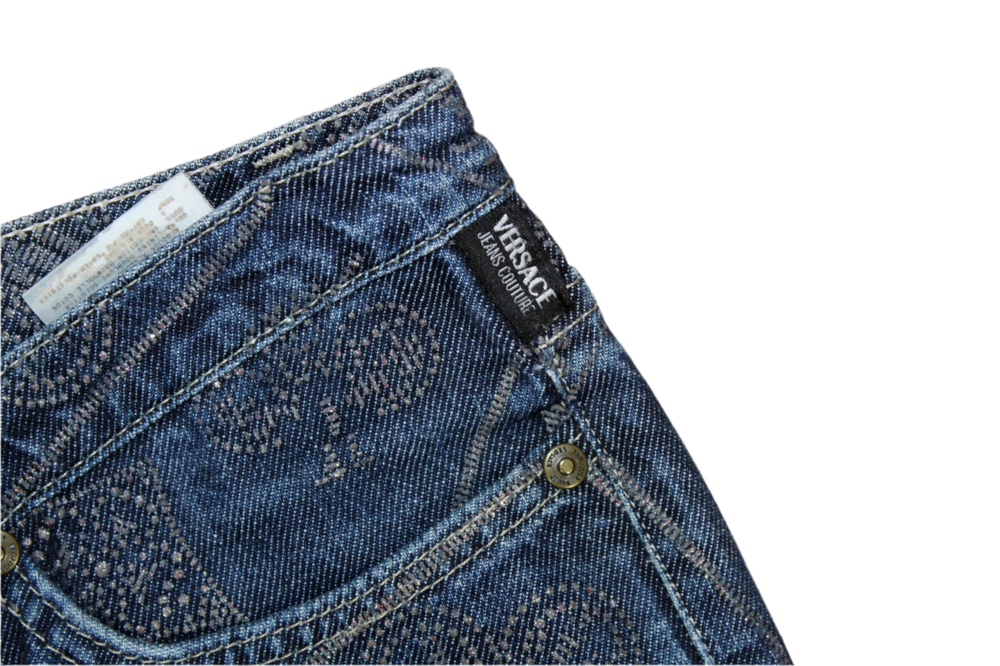 VERSACE JEANS COUTURE PRINTED GLITTER PATTERN FLARE JEANS W 32" x L 34"