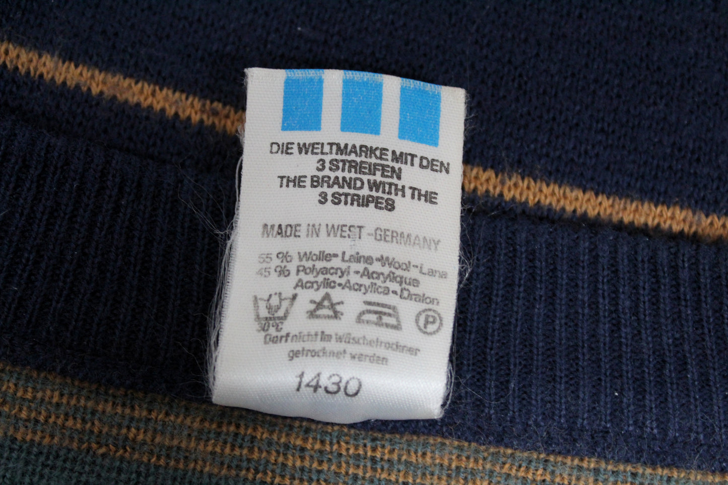 ADIDAS 80'S VINTAGE STRIPED WOOL SWEATSHIRT LARGE