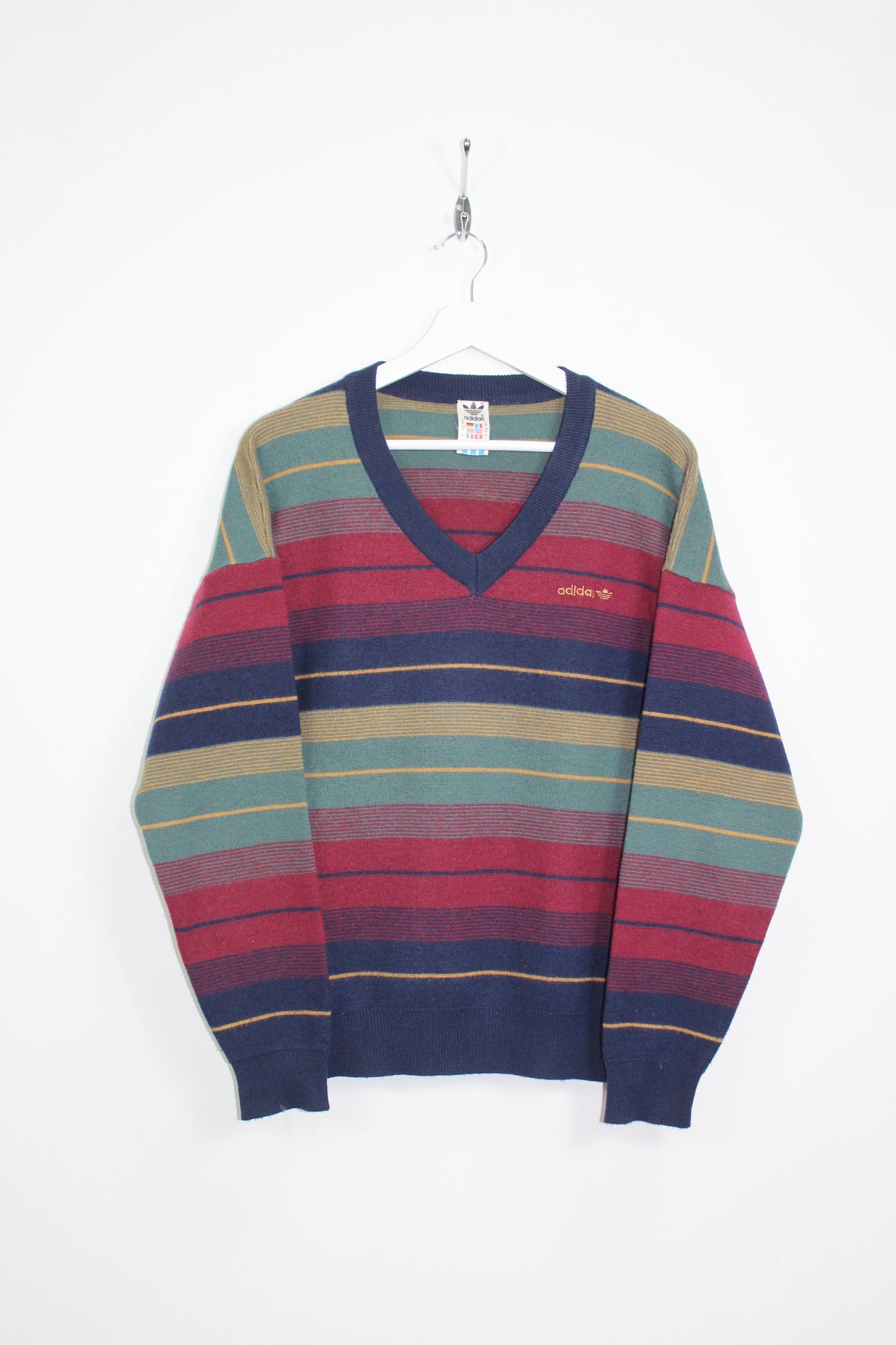 ADIDAS 80'S VINTAGE STRIPED WOOL SWEATSHIRT LARGE