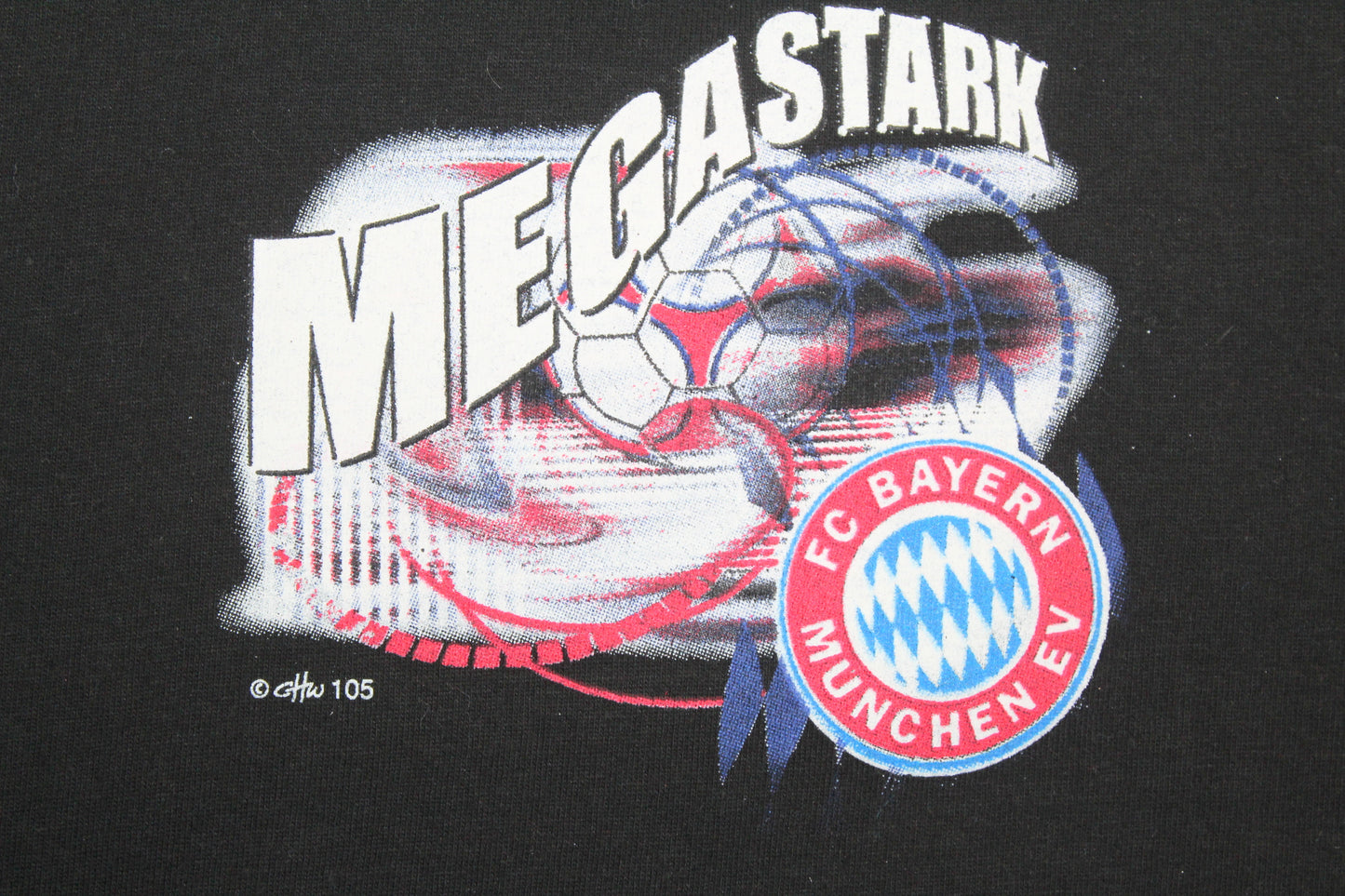 VINTAGE BAYERN MUNICH 1998 MEGA STARK GRAPHIC FOOTBALL T-SHIRT MEDIUM