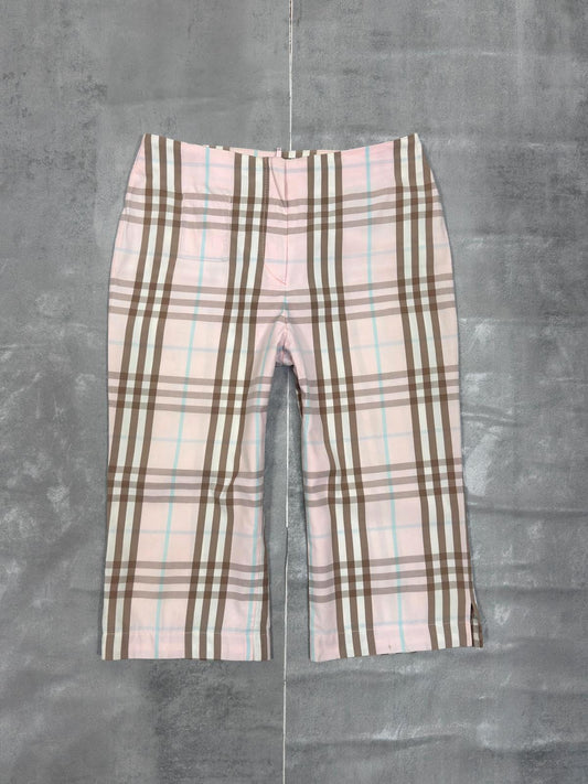 VINTAGE BURBERRY PINK CHECK CAPRI TROUSERS W 26"