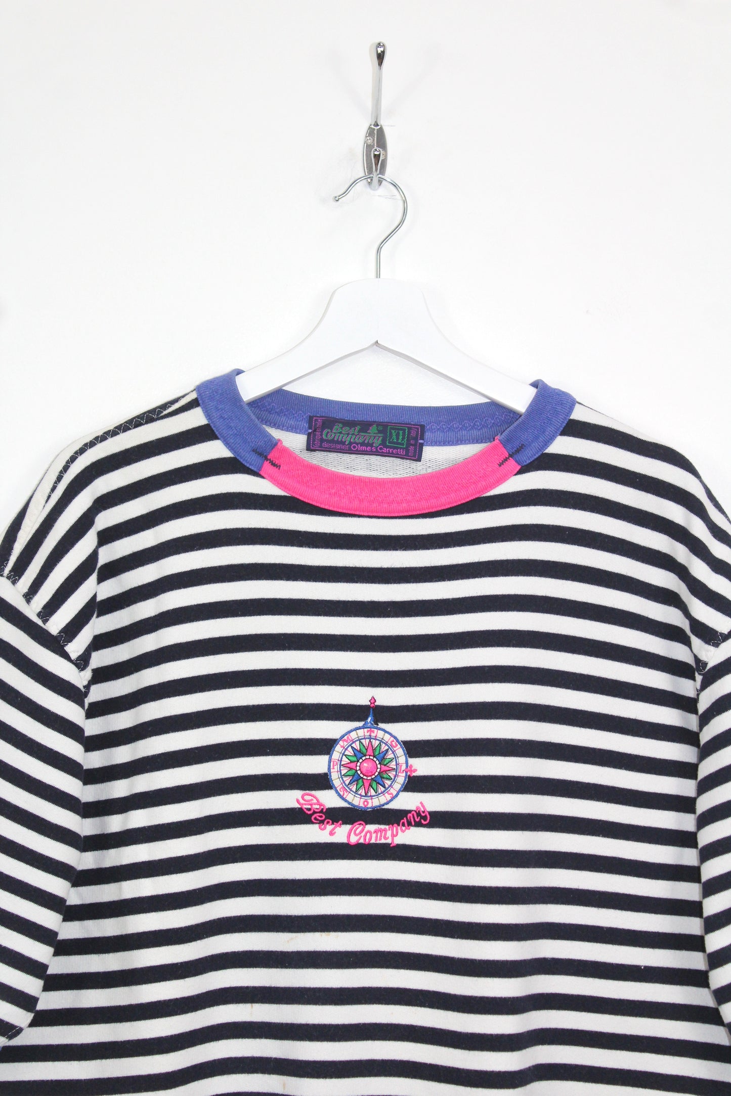 BEST COMPANY 80'S VINTAGE SHORT SLEEVES STRIPED SWEATSHIRT XL