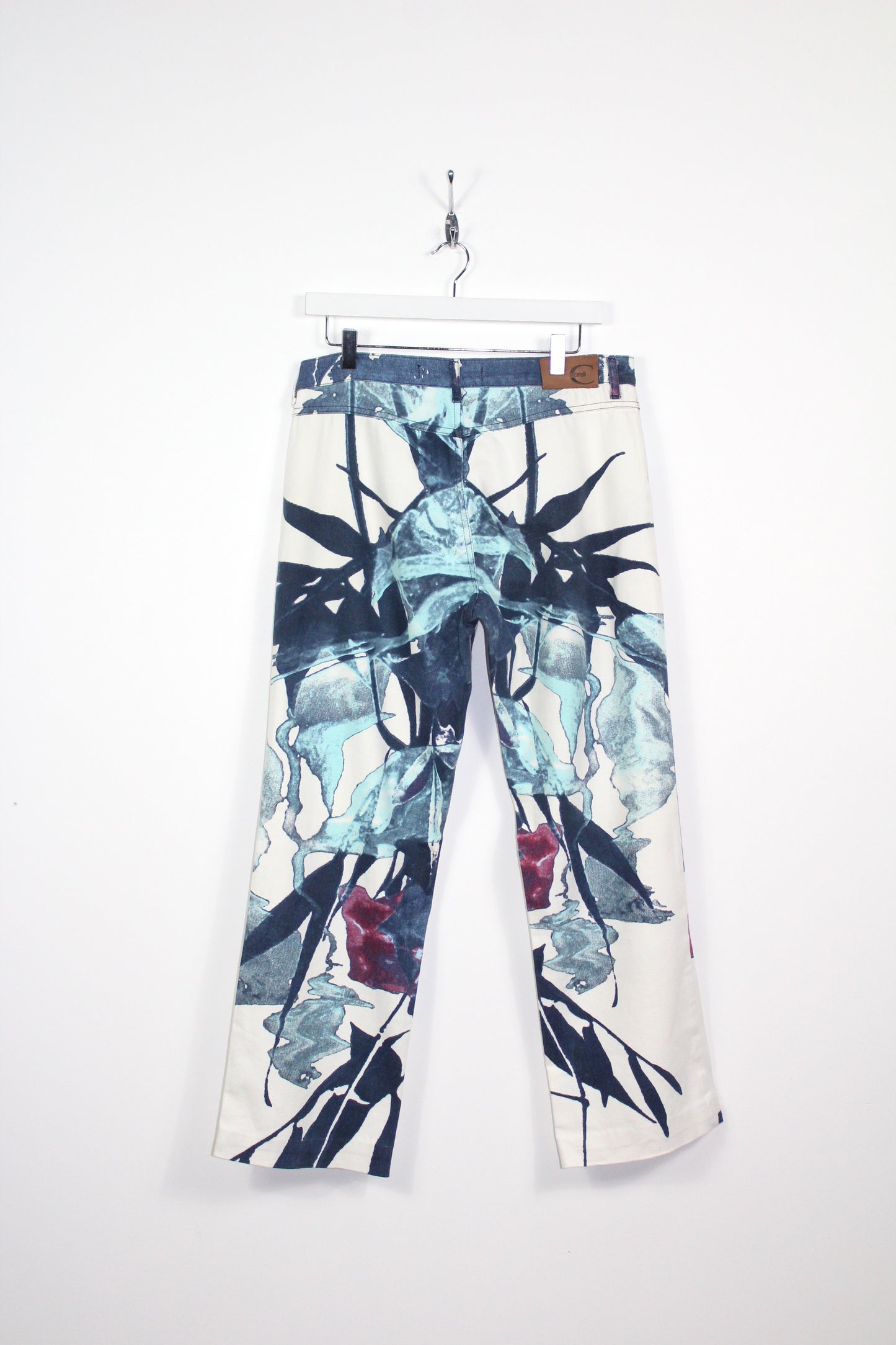 JUST CAVALLI VINTAGE ABSTRACT PAINT PRINT PATTERN BOOT CUT JEANS W 32" x L 29"