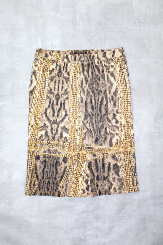 ROBERTO CAVALLI VINTAGE LEOPARD PRINT PENCIL SKIRT W 30"