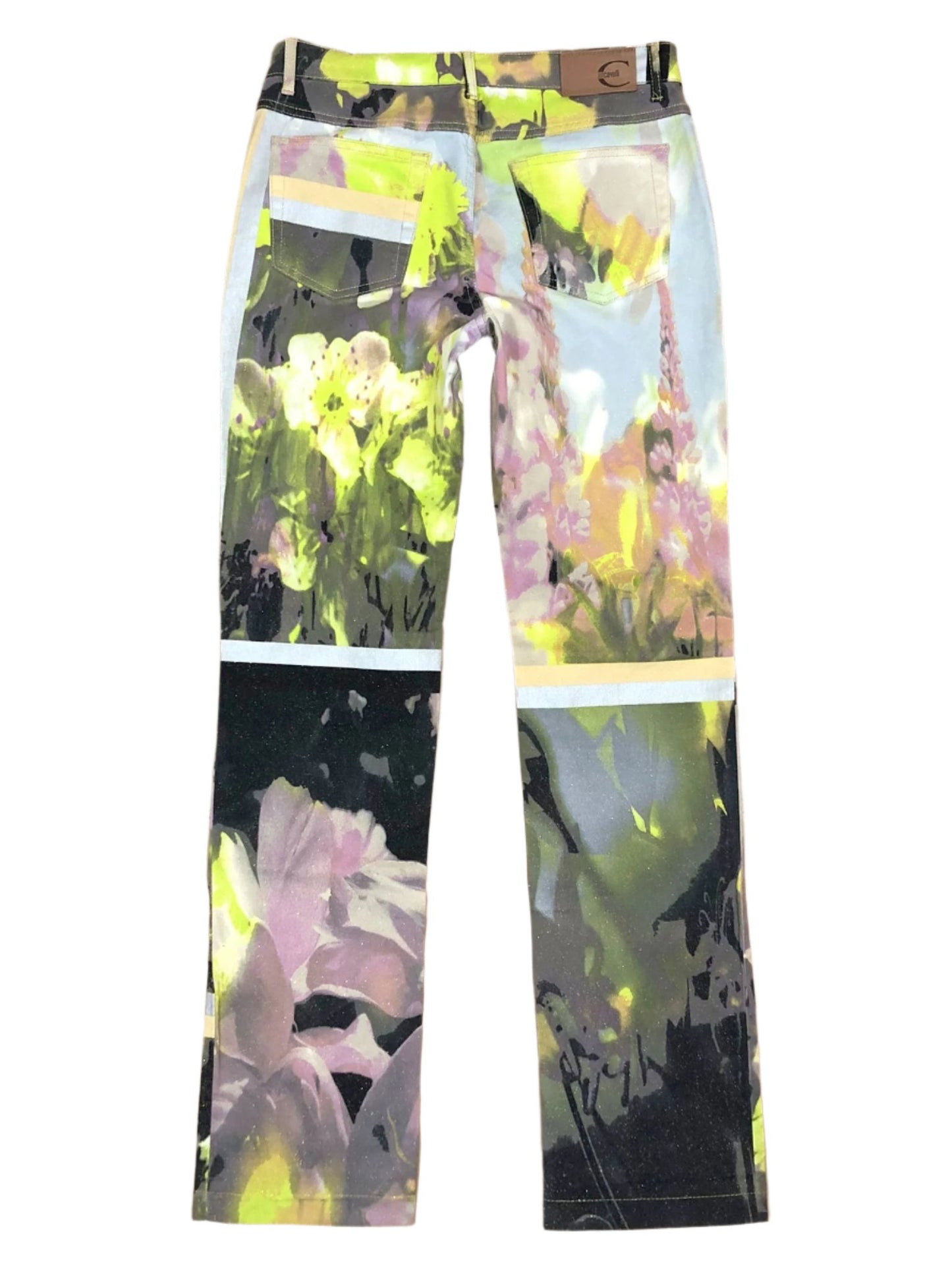 JUST CAVALLI VINTAGE GLITTER FLORAL PATTERN STRAIGHT LEG JEANS W 30" x L 32"