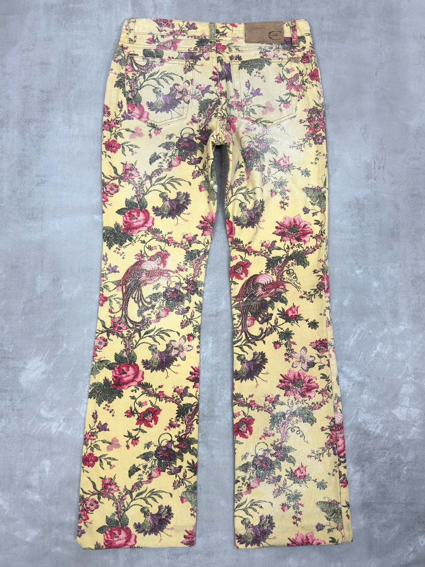 VINTAGE JUST CAVALLI FLORAL PRINT BOOT CUT JEANS W 28" x L 32"