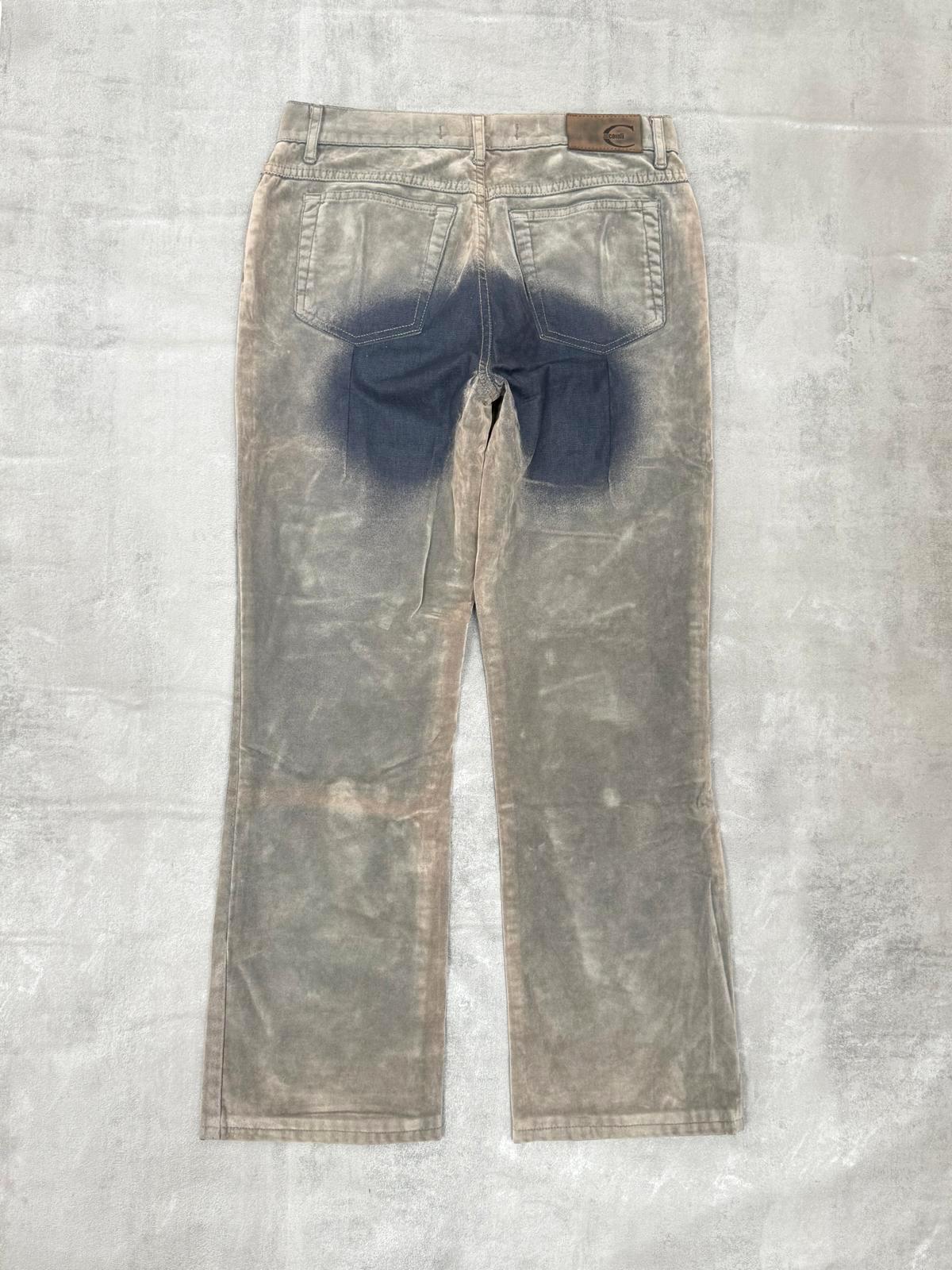 VINTAGE JUST CAVALLI TWO TONE OVERPRINT  BOOT CUT VELVET JEANS W 28" x L 27"