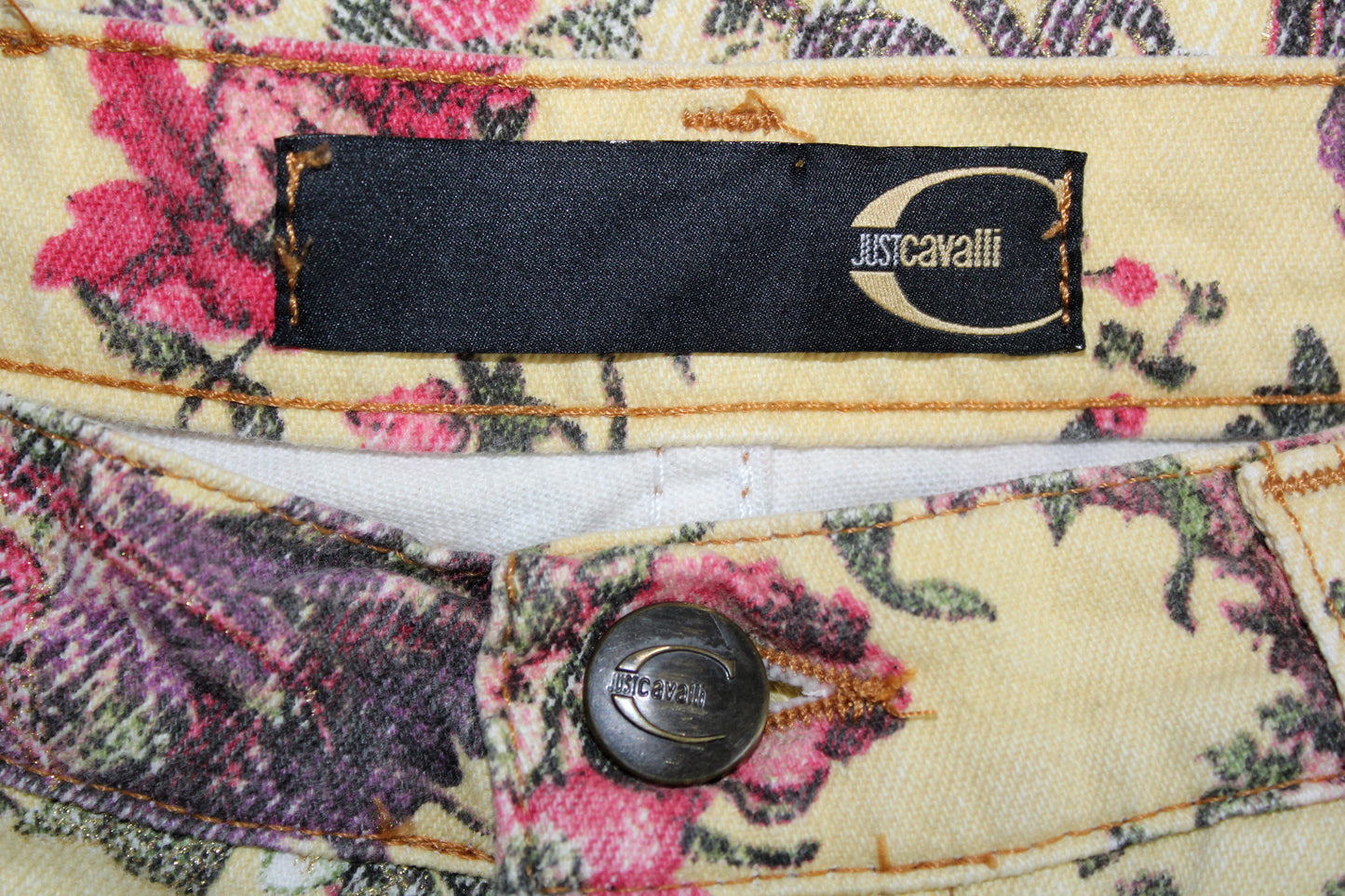 VINTAGE JUST CAVALLI FLORAL PRINT BOOT CUT JEANS W 28" x L 32"