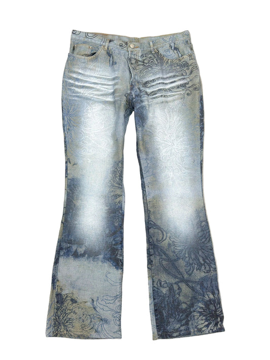 VINTAGE JUST CAVALLI OVER FLOWER PRINT FLARE JEANS W 34" x L 32"