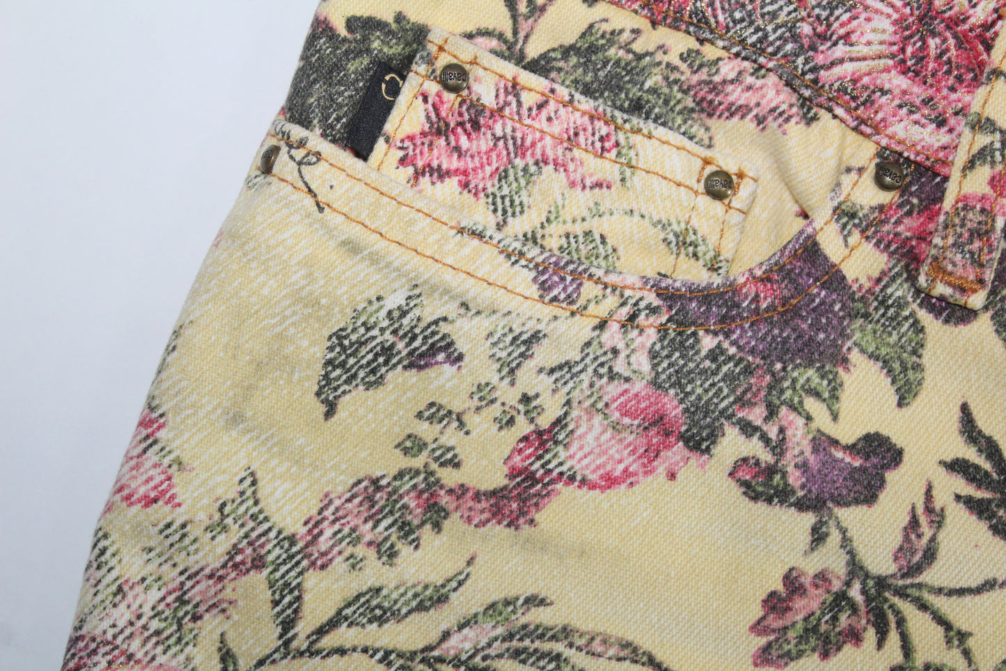 VINTAGE JUST CAVALLI FLORAL PRINT BOOT CUT JEANS W 28" x L 32"