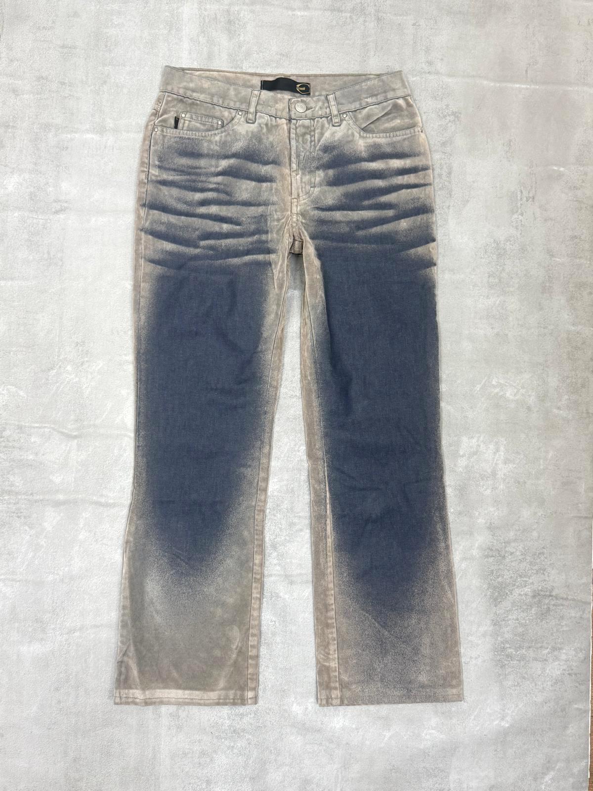 VINTAGE JUST CAVALLI TWO TONE OVERPRINT  BOOT CUT VELVET JEANS W 28" x L 27"