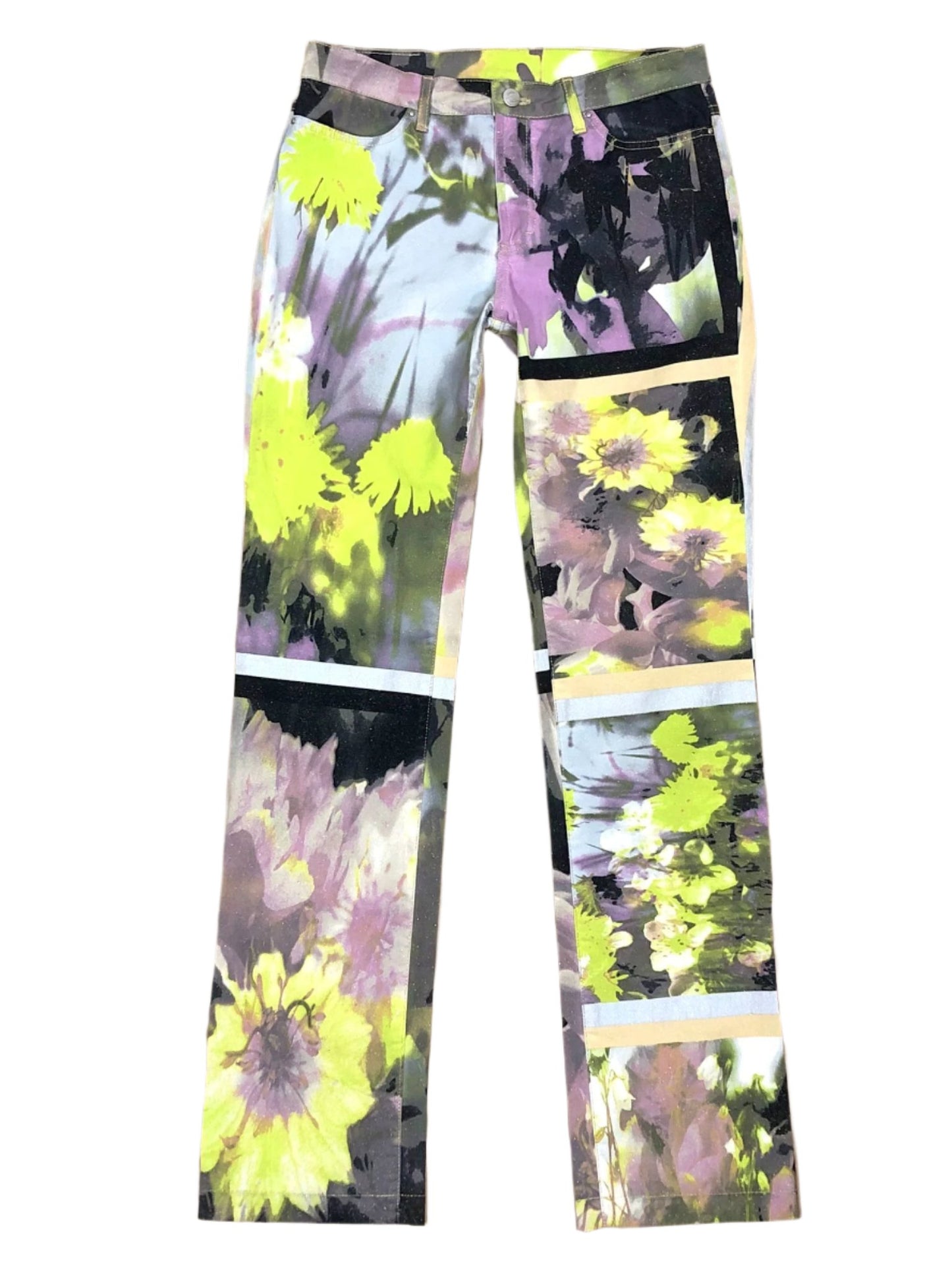 JUST CAVALLI VINTAGE GLITTER FLORAL PATTERN STRAIGHT LEG JEANS W 30" x L 32"