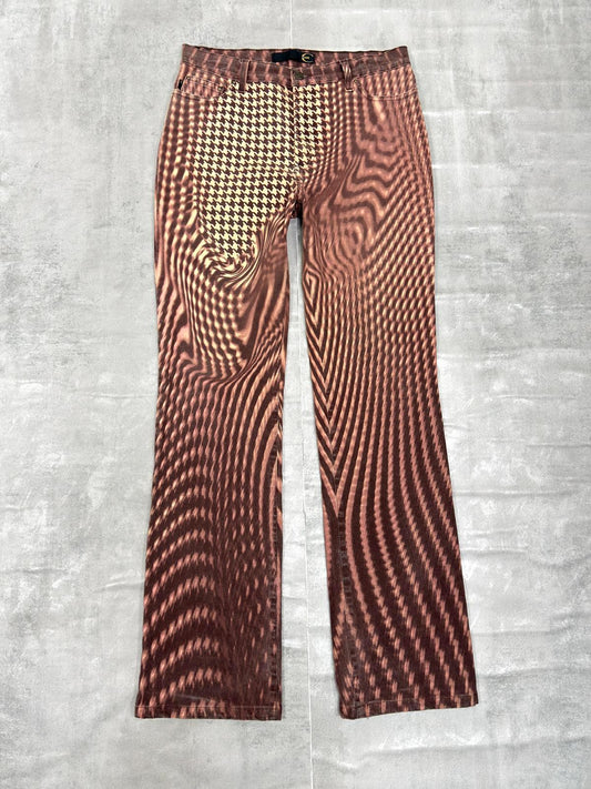 JUST CAVALLI VINTAGE ANIMAL PRINT PSYCHEDELIC BOOT CUT JEANS W 32" x L 32"