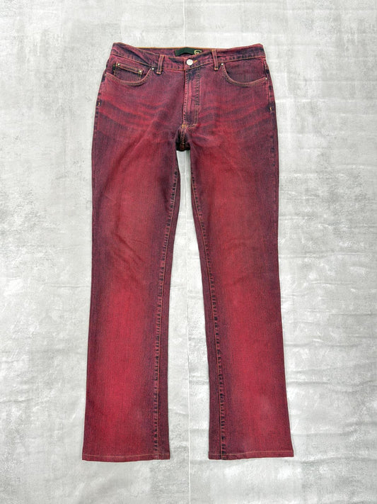 JUST CAVALLI VINTAGE BURGUNDY BOOT CUT JEANS W 34" x L 32"