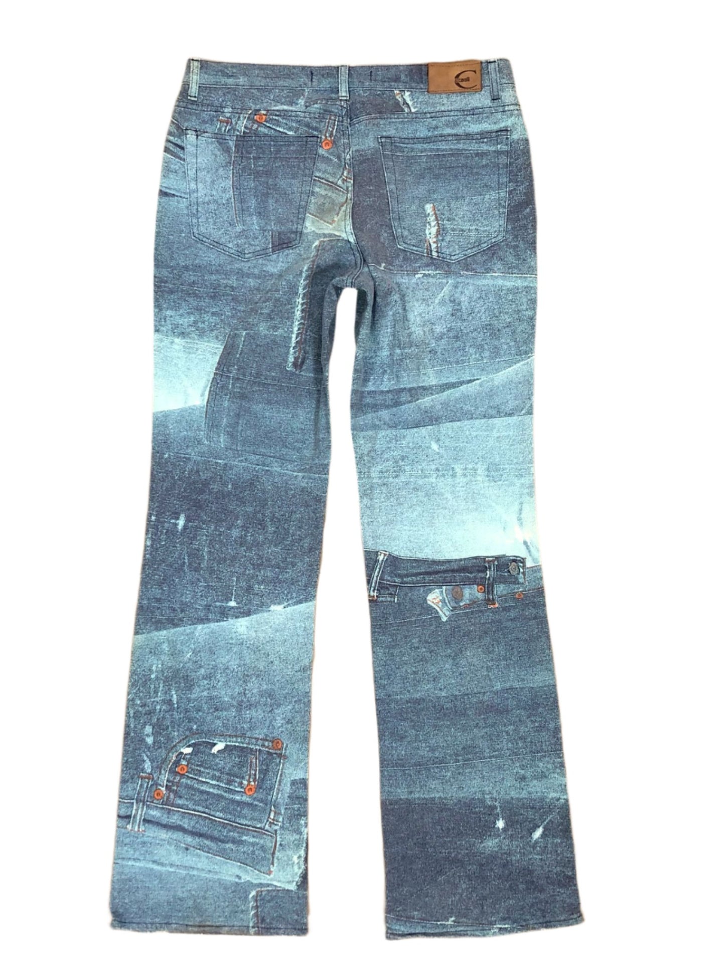 JUST CAVALLI VINTAGE PATCHWORK PATTERN BOOT CUT JEANS W 34" x L 34"