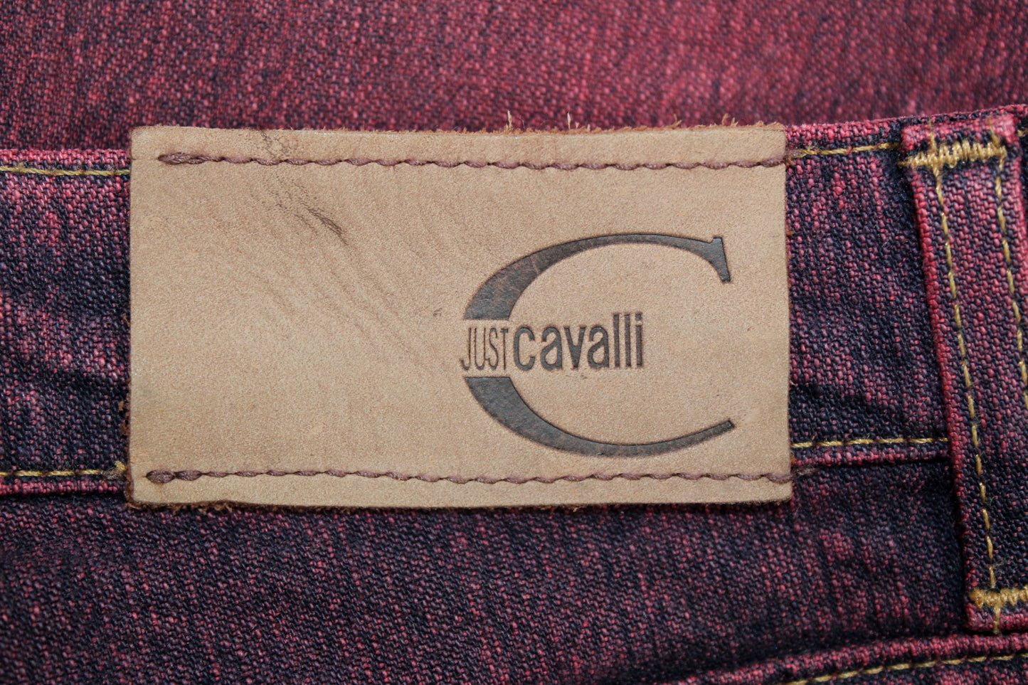 VINTAGE JUST CAVALLI BURGUNDY BOOT CUT JEANS W 34" x L 32"