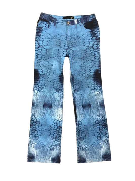 JUST CAVALLI VINTAGE BLUE SNAKE PRINT BOOT CUT JEANS W 30" x L 28"