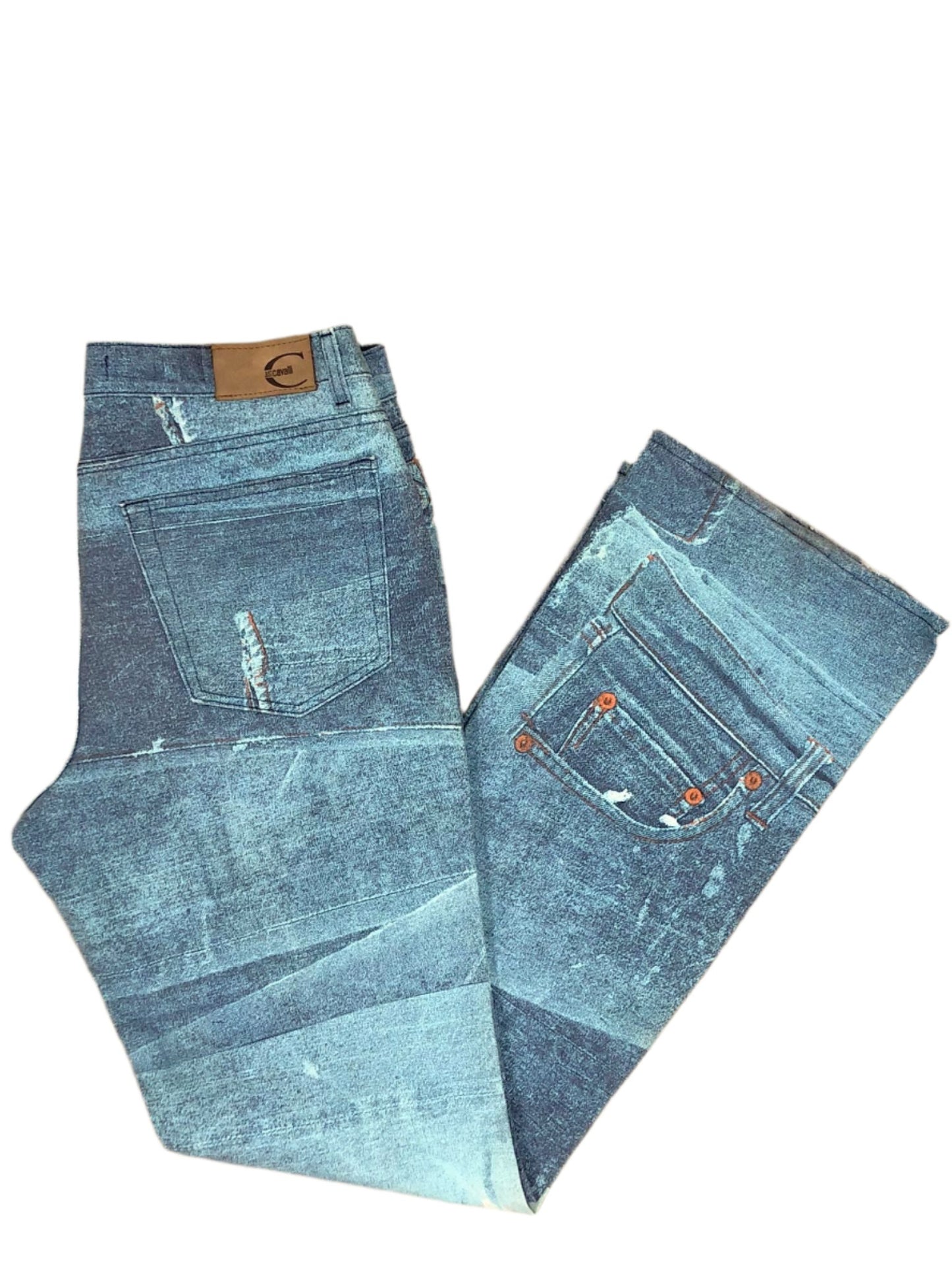 JUST CAVALLI VINTAGE PATCHWORK PATTERN BOOT CUT JEANS W 34" x L 34"