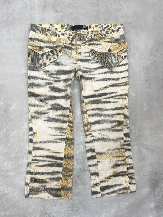 VINTAGE JUST CAVALLI TIGER PRINT LOW RISE CAPRI TROUSERS W 30"