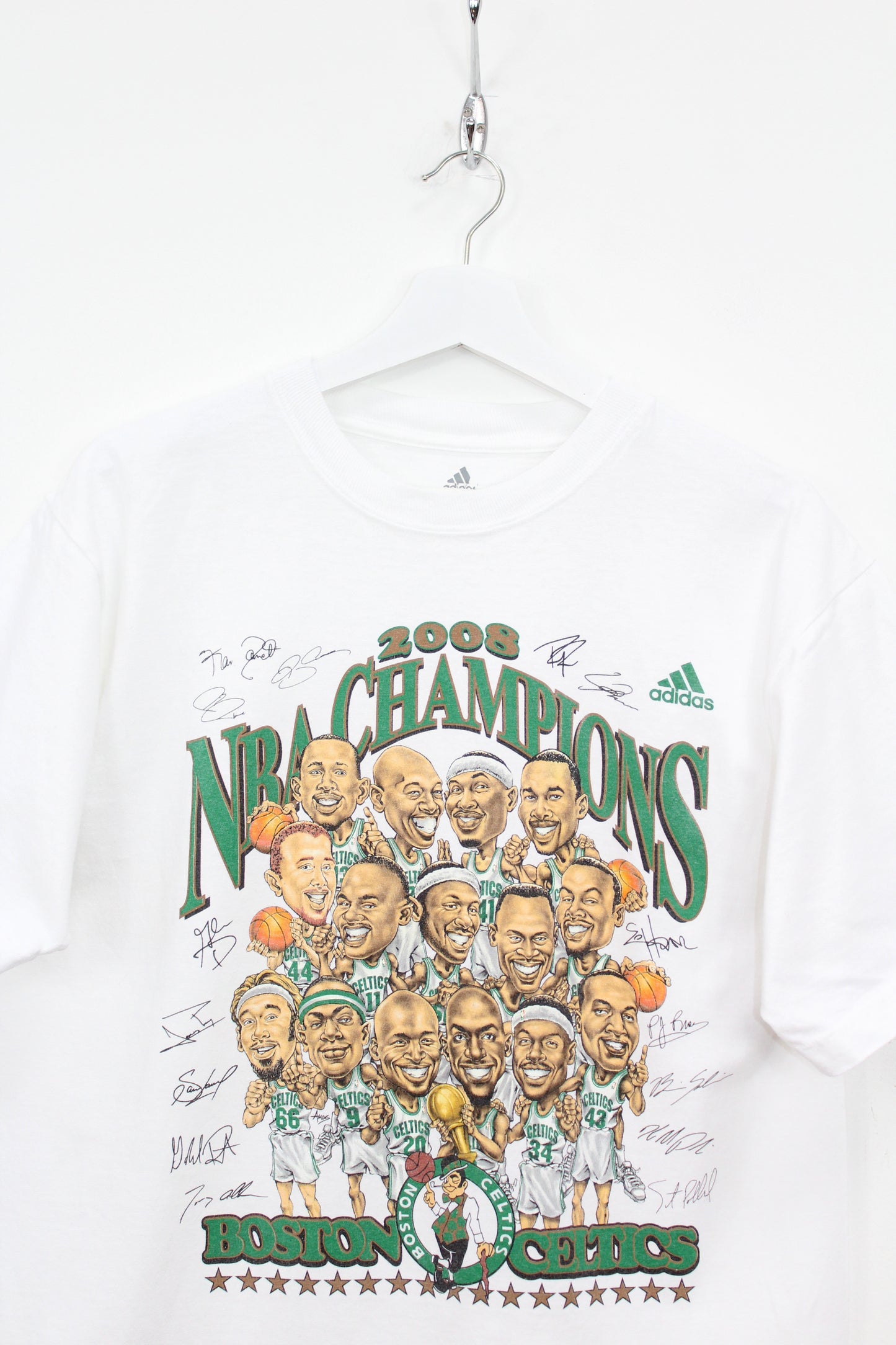 ADIDAS BOSTON CELTICS 2008 NBA CHAMPIONS SIGNED T-SHIRT MEDIUM