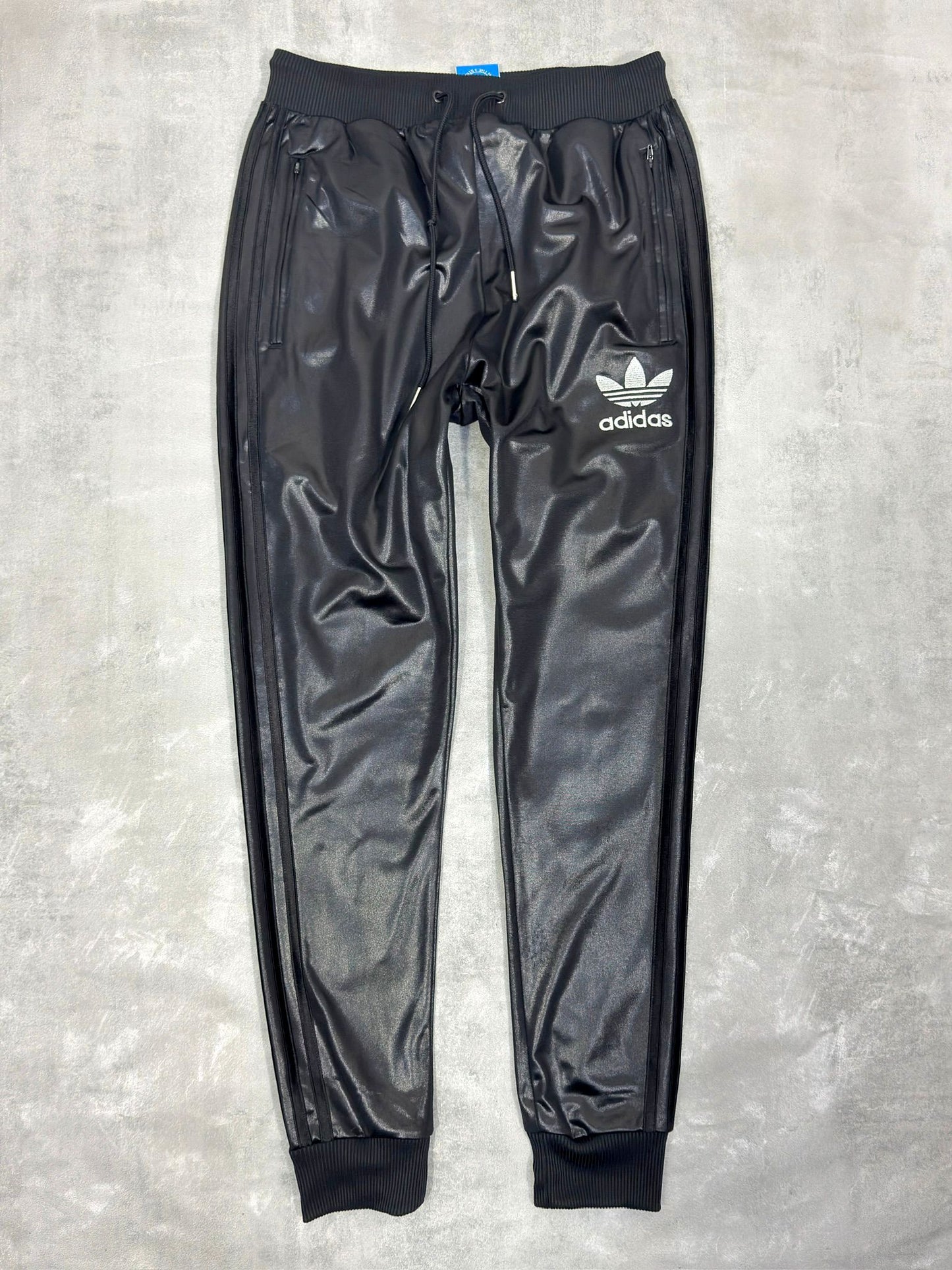 ADIDAS CHILE 62 SHINY SUPERSTAR RIBBED TRACKSUIT BOTTOMS SMALL