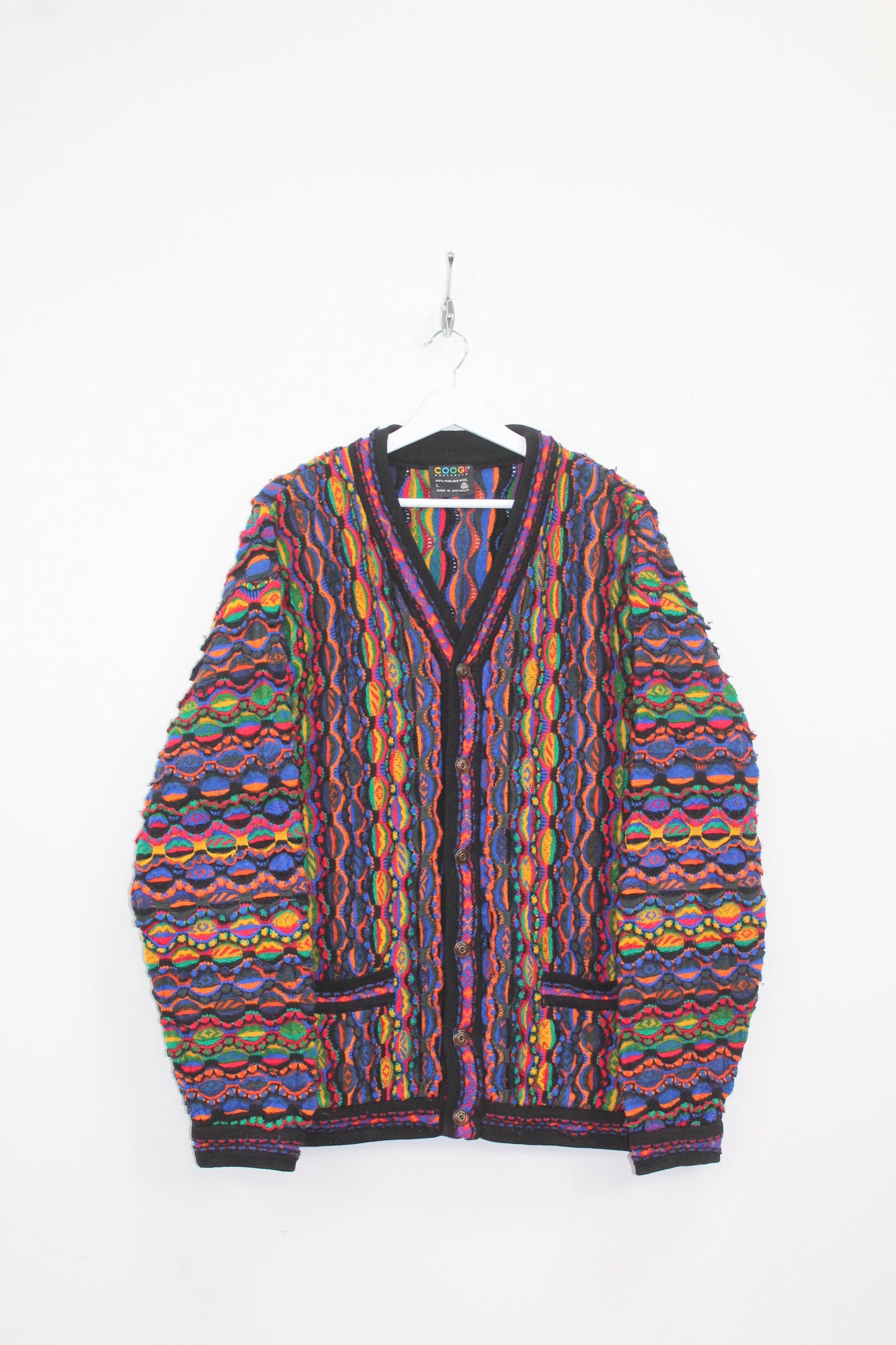 COOGI 90'S VINTAGE 3D MULTICOLOR KNIT WOOL CARDIGAN LARGE