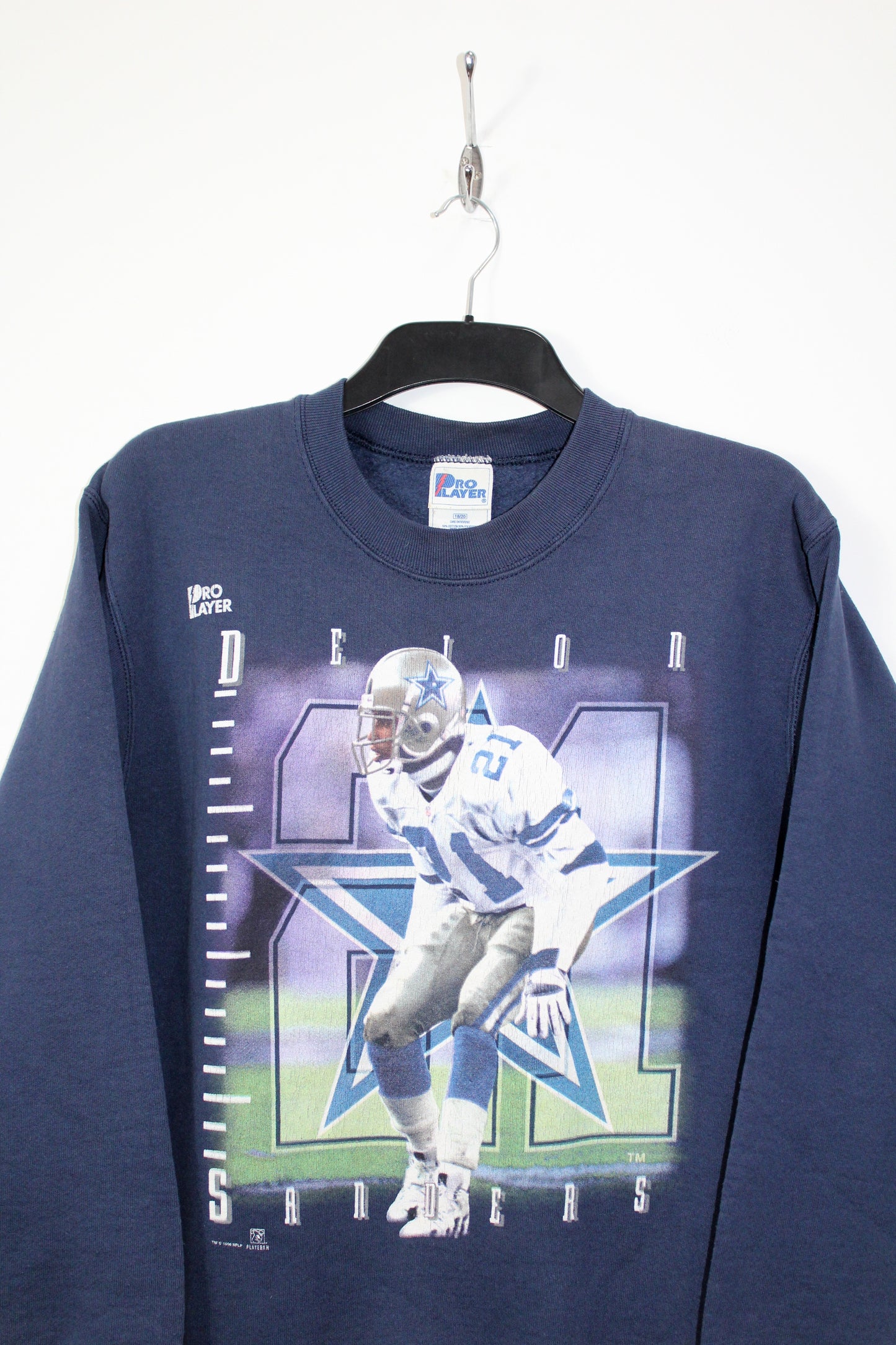 VINTAGE DALLAS COWBOYS DEON SANDERS 1996 PRO PLAYER NFL SWEATSHIRT MEDIUM