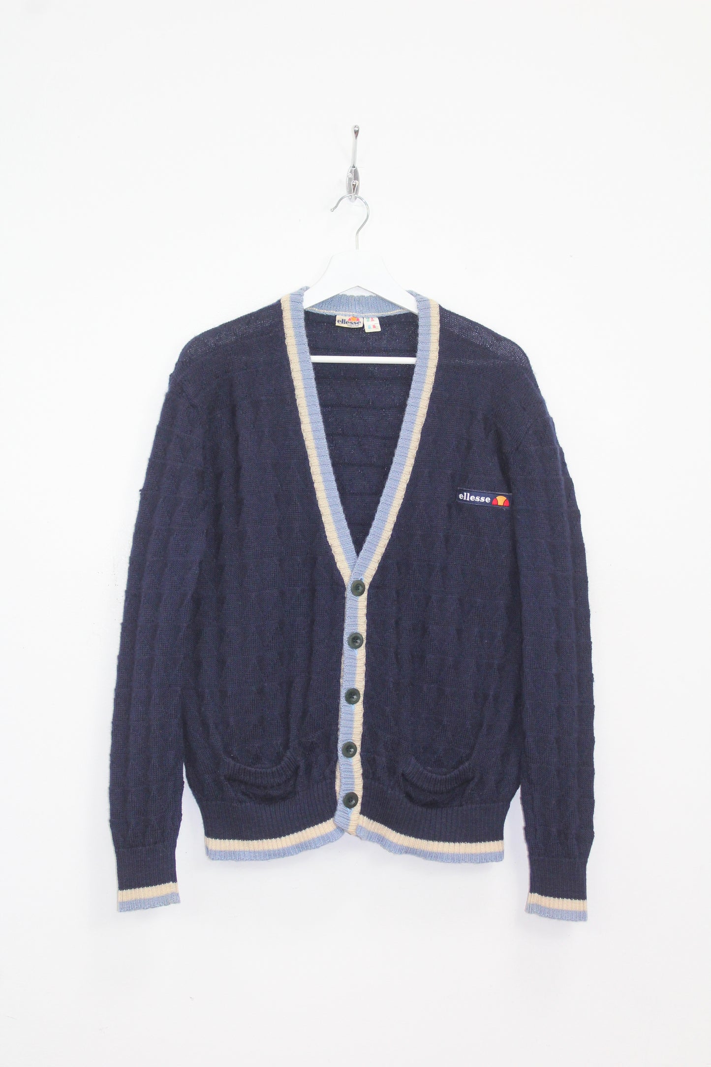 ELLESSE 80'S VINTAGE TENNIS WOOL CARDIGAN LARGE